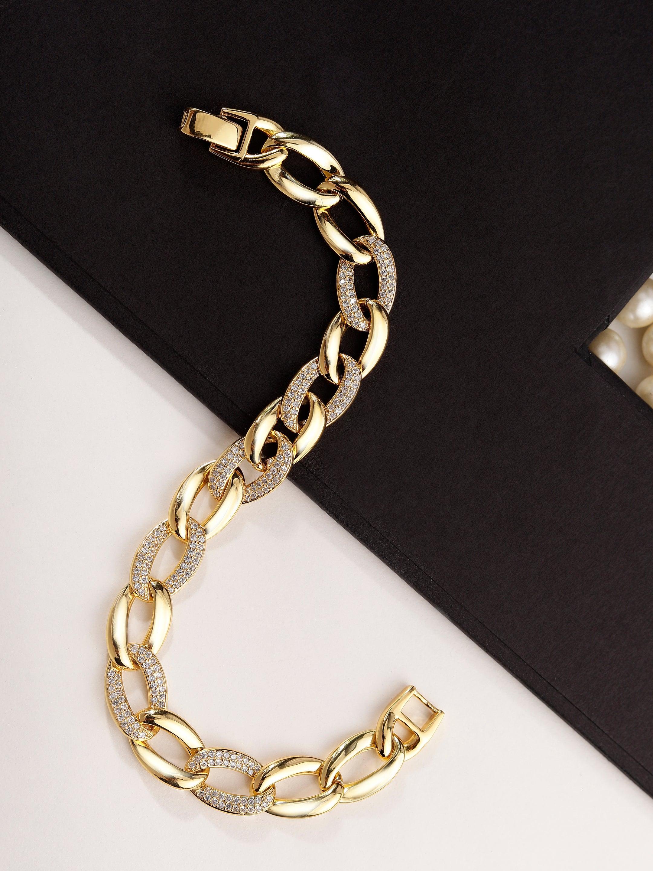 Zircon Zest Gold Plated Men's Silver Bracelet - Diavo Jewels