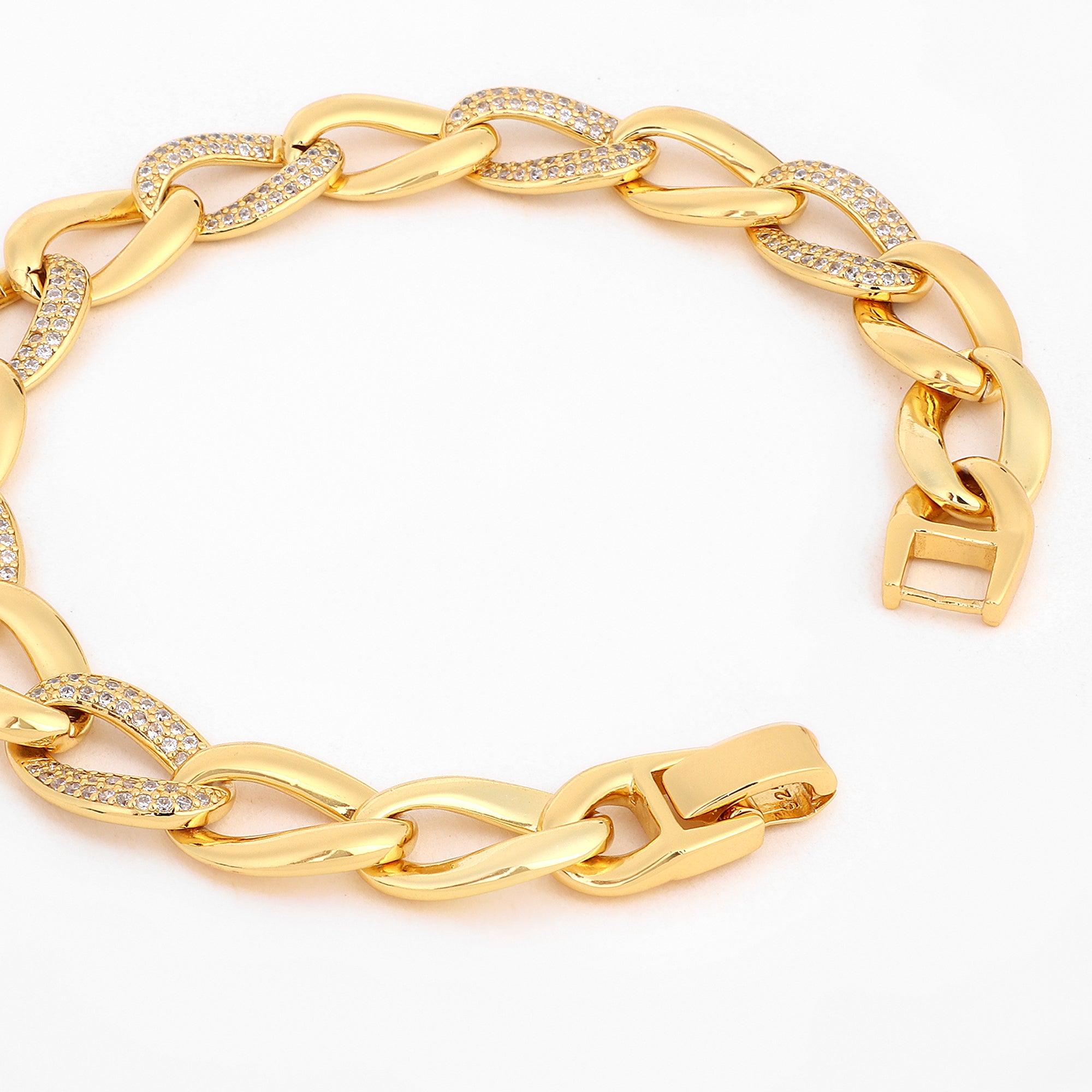 Zircon Zest Gold Plated Men's Silver Bracelet - Diavo Jewels