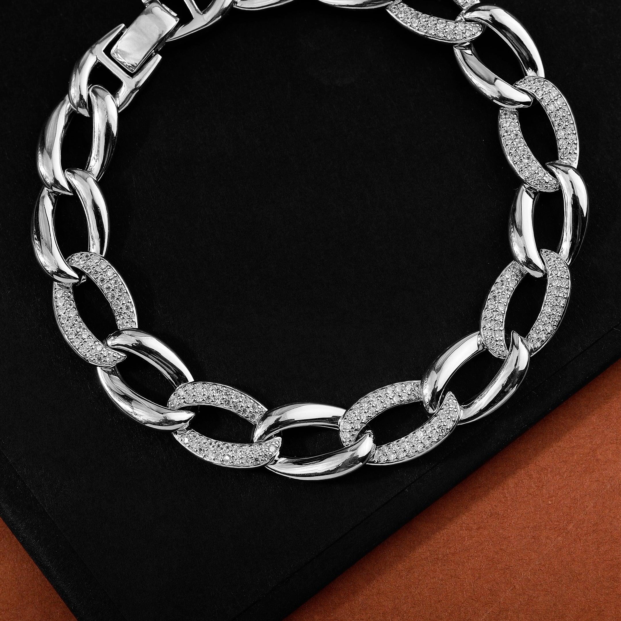 Zircon Zest Rhodium Plated Men's Silver Bracelet - Diavo Jewels