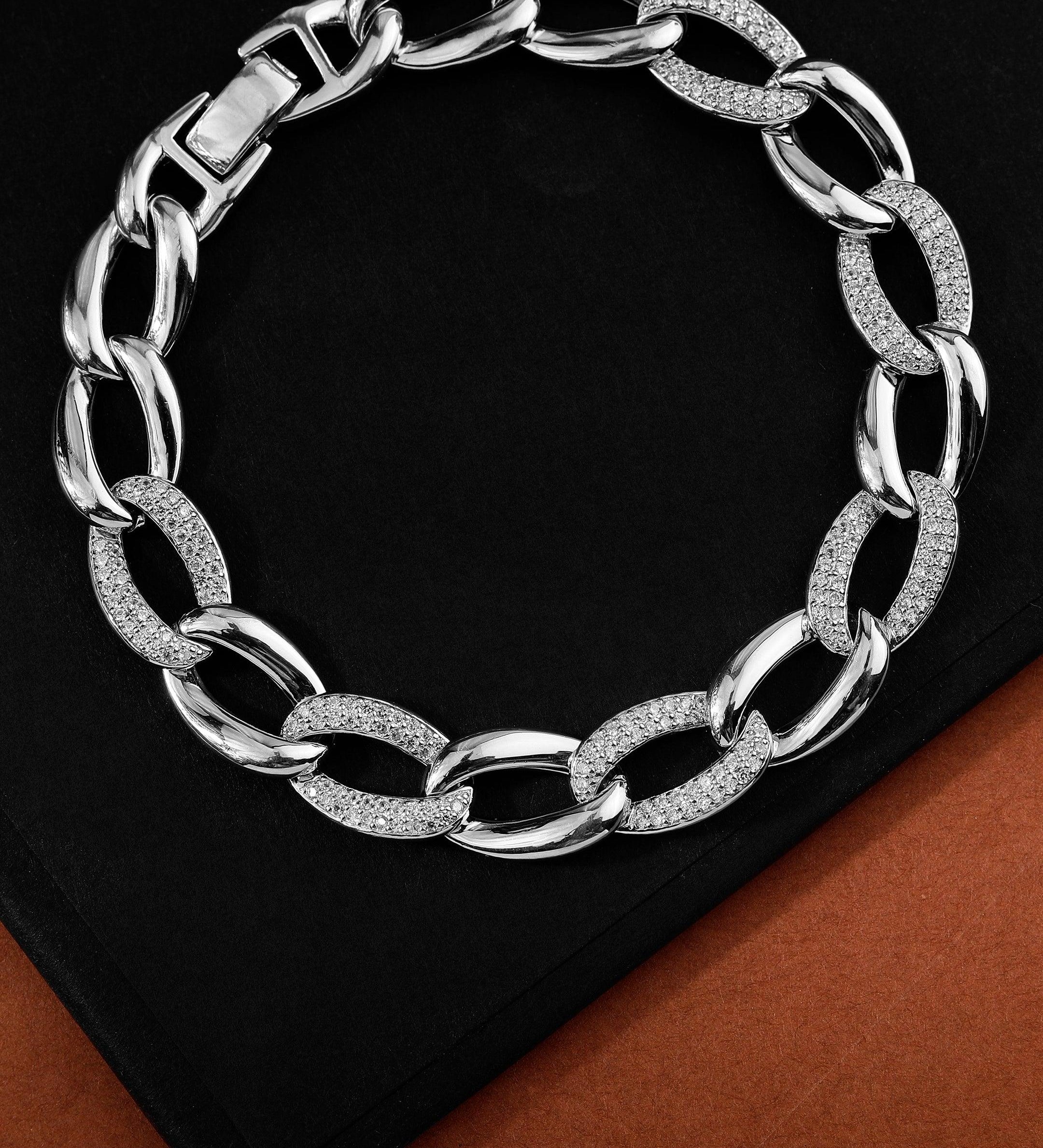 Zircon Zest Rhodium Plated Men's Silver Bracelet - Diavo Jewels