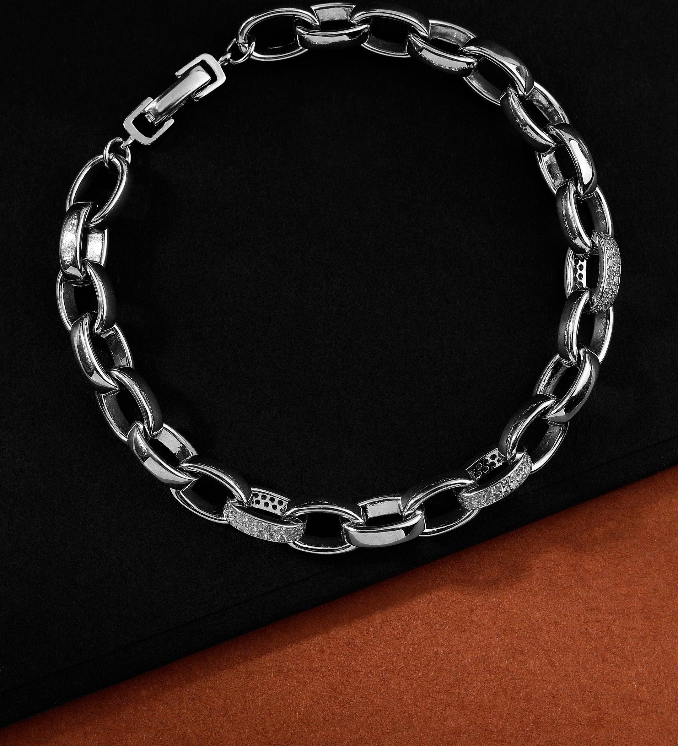 Radiant Rolo Rhodium-Plated Men's Silver Bracelet - Diavo Jewels