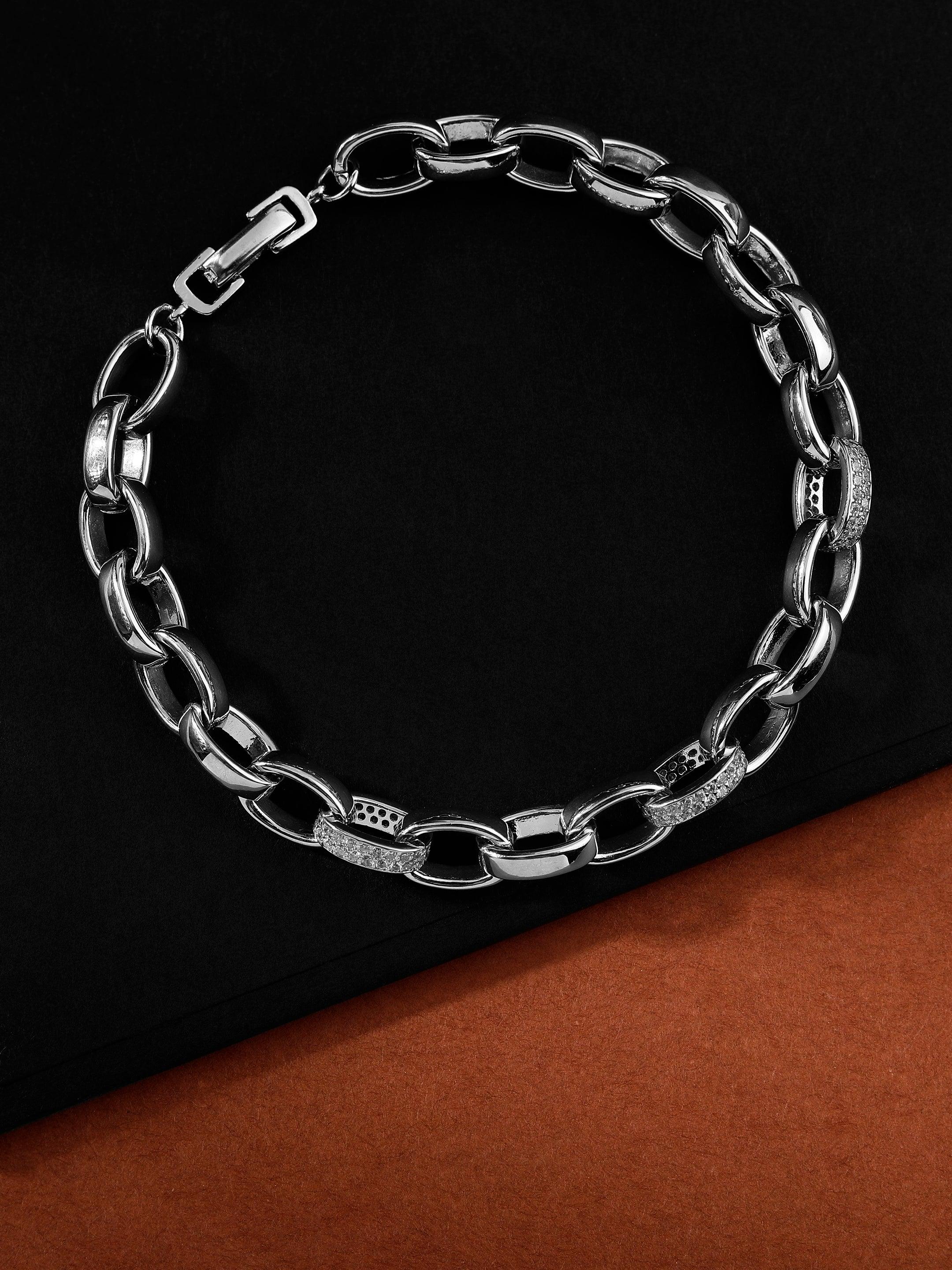 Radiant Rolo Rhodium-Plated Men's Silver Bracelet - Diavo Jewels