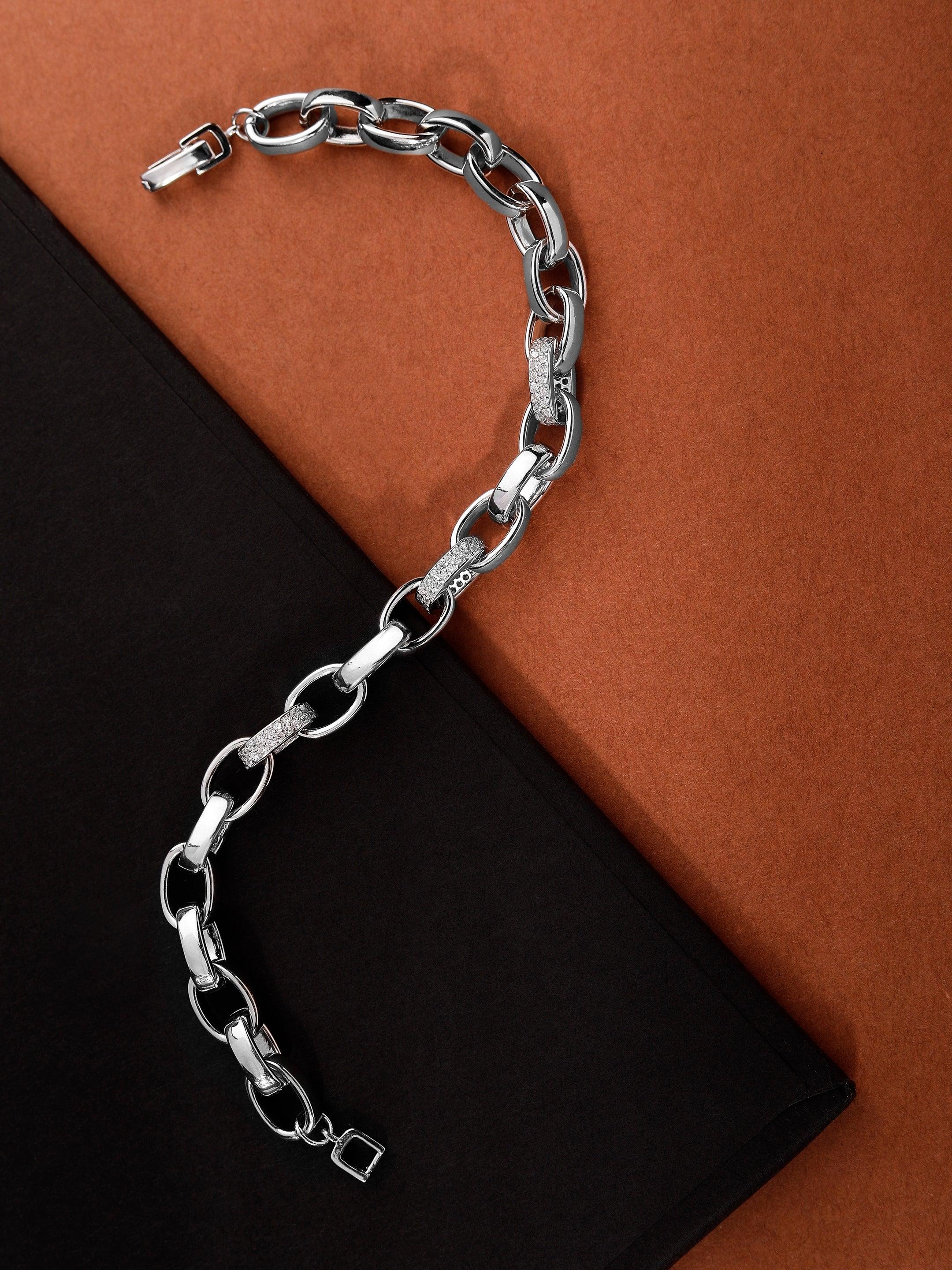 Radiant Rolo Rhodium-Plated Men's Silver Bracelet - Diavo Jewels