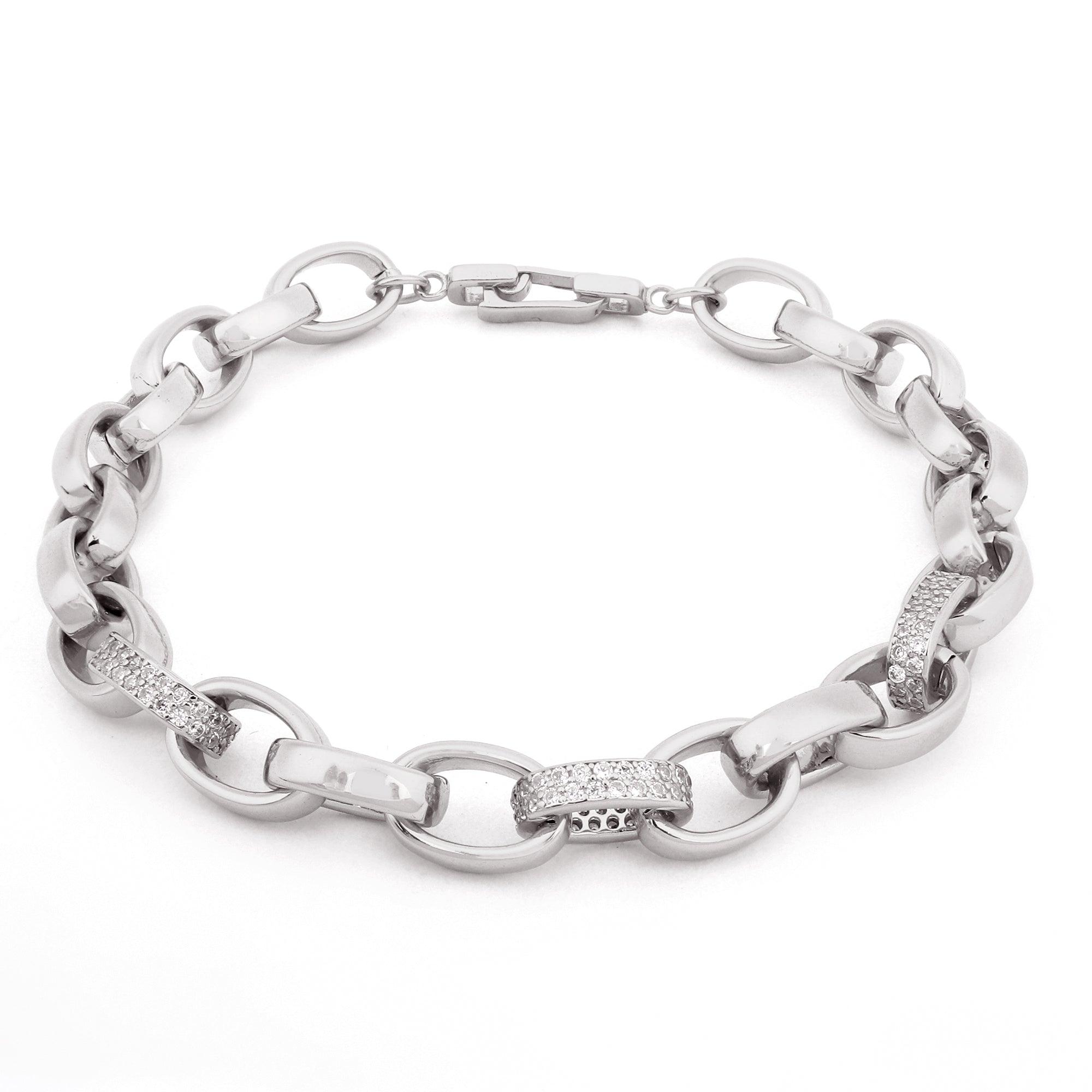 Radiant Rolo Rhodium-Plated Men's Silver Bracelet - Diavo Jewels