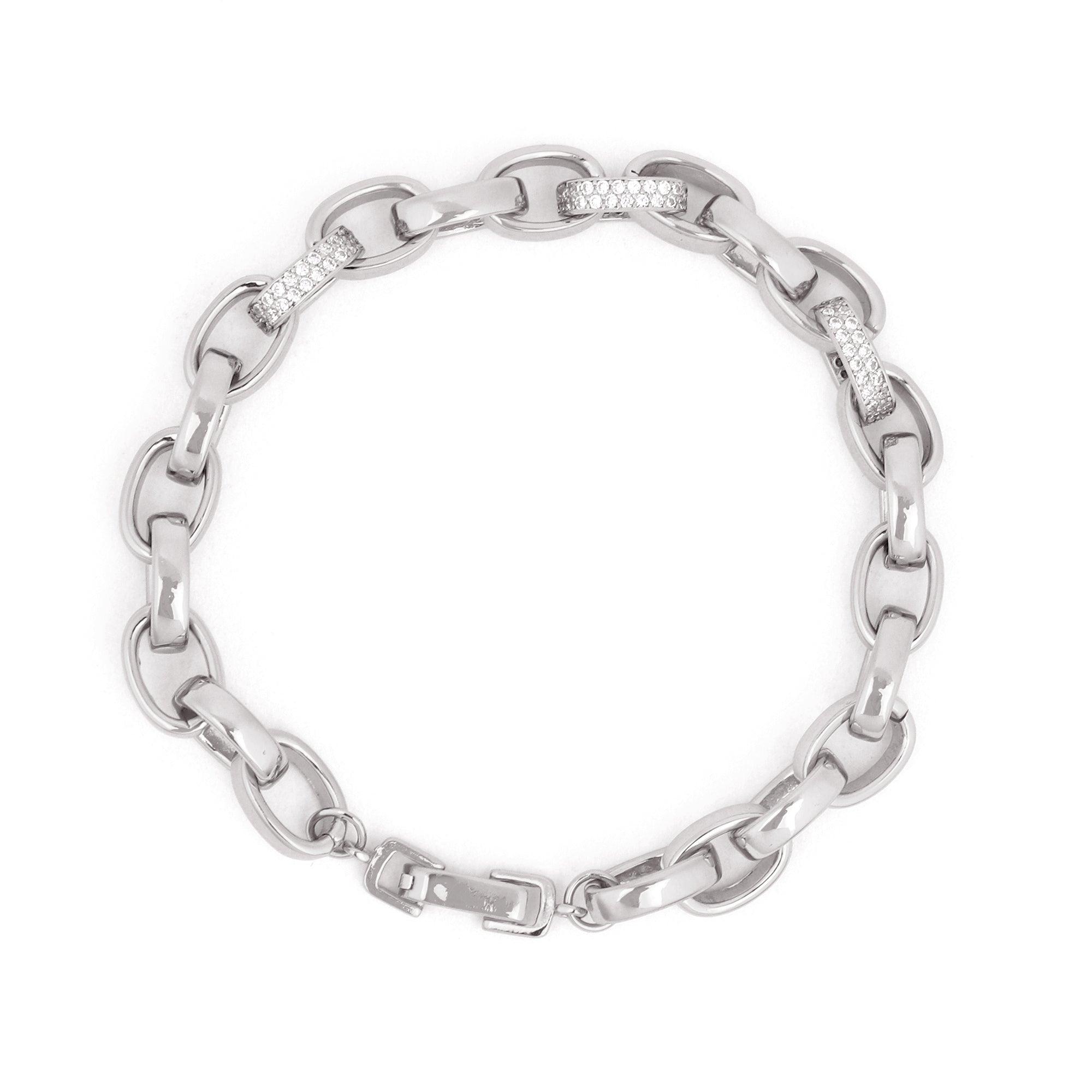 Radiant Rolo Rhodium-Plated Men's Silver Bracelet - Diavo Jewels