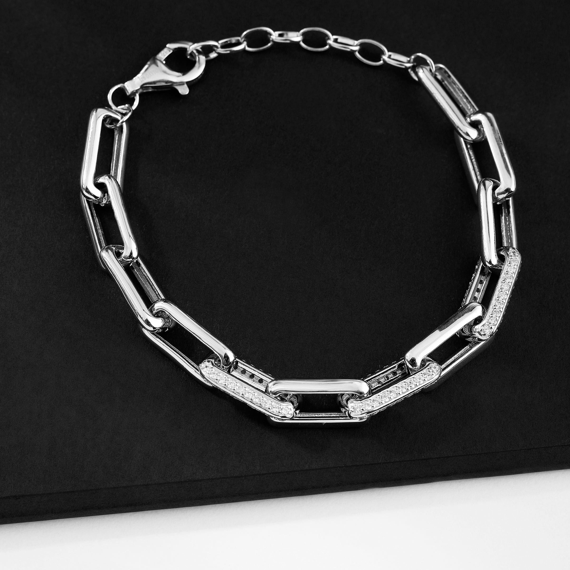 Rhodium Plated Riddle Men's Silver Bracelet - Diavo Jewels