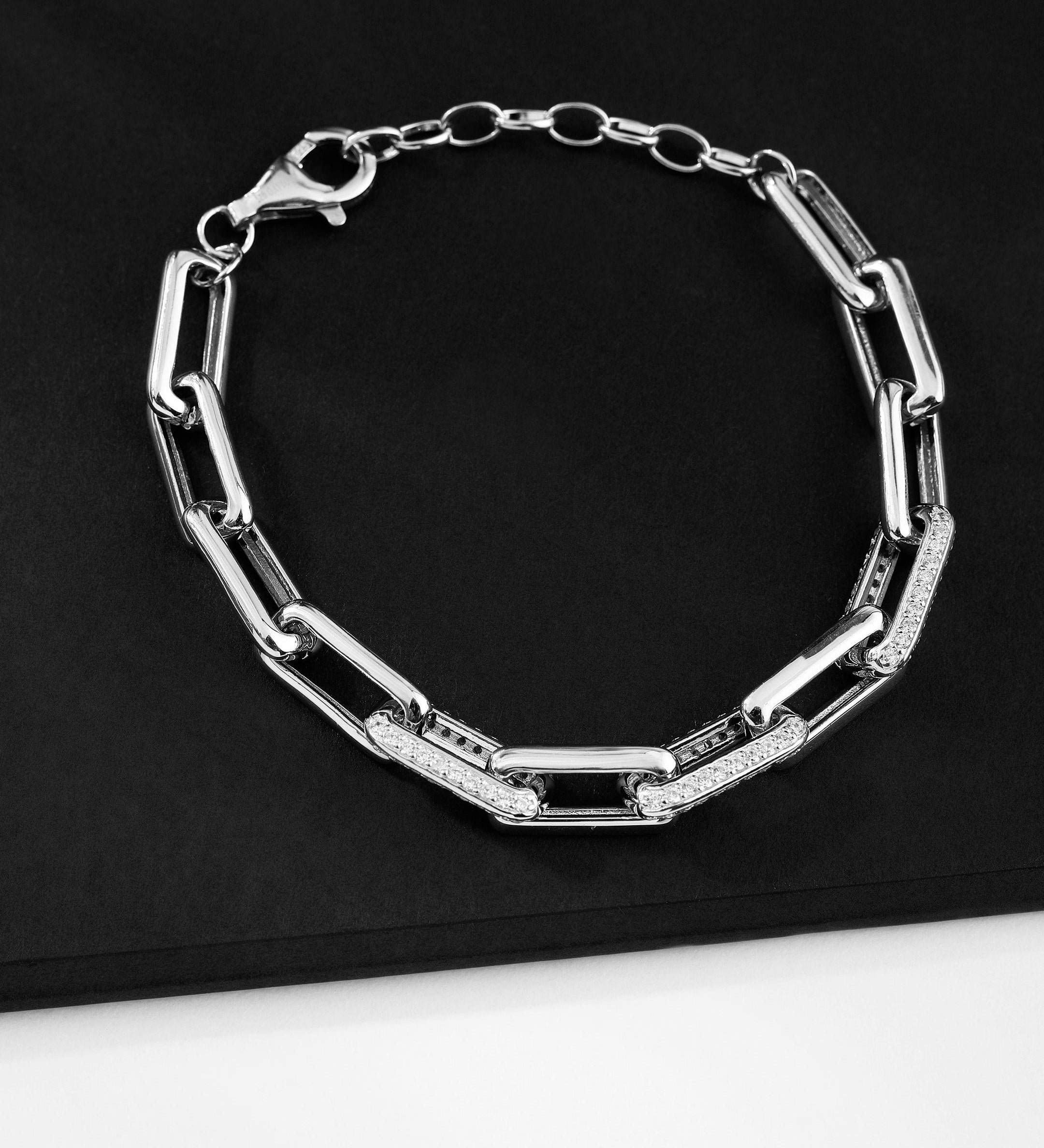Rhodium Plated Riddle Men's Silver Bracelet - Diavo Jewels