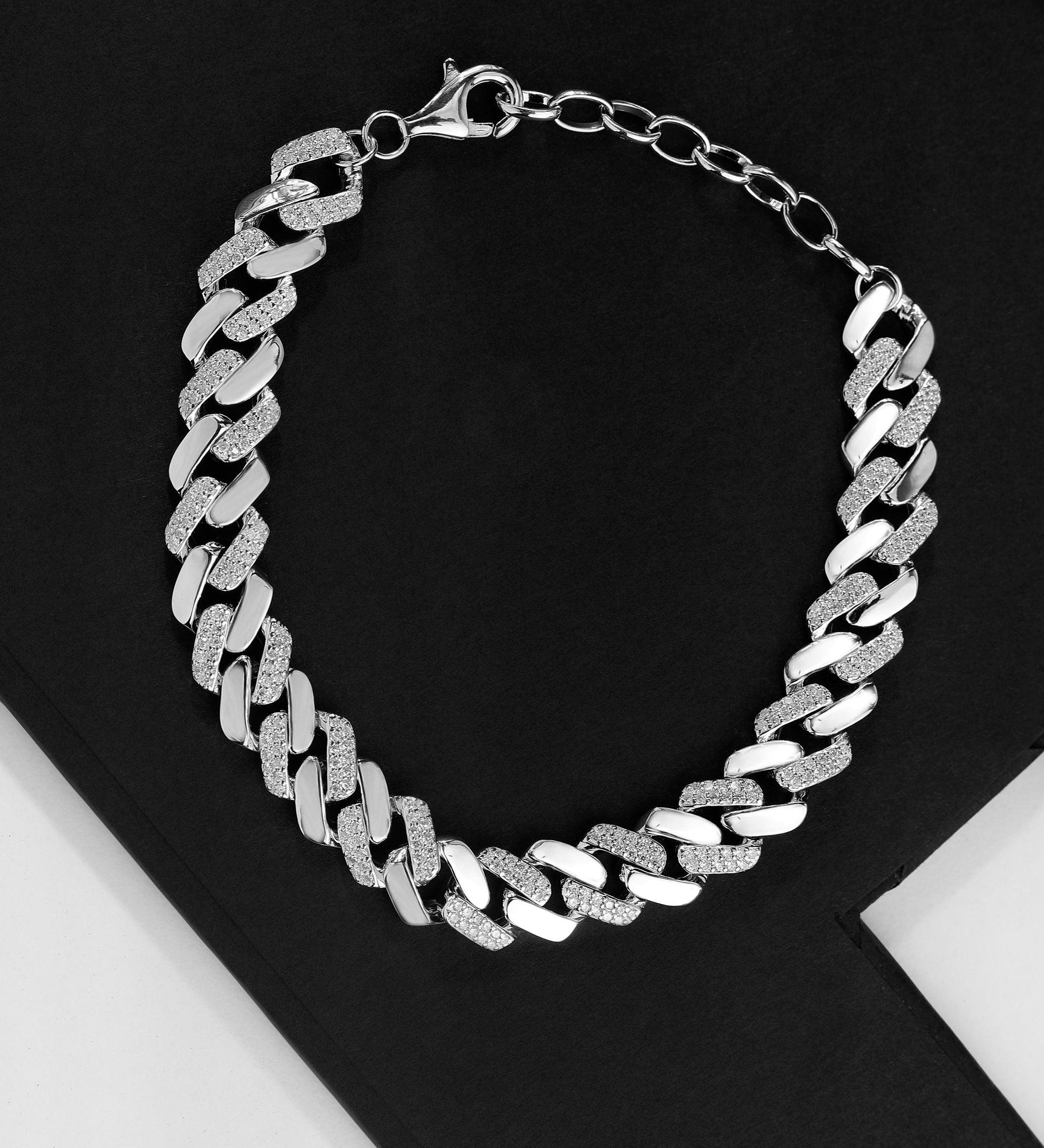 Timeless Rhodium Twirl Men's Silver Bracelet - Diavo Jewels