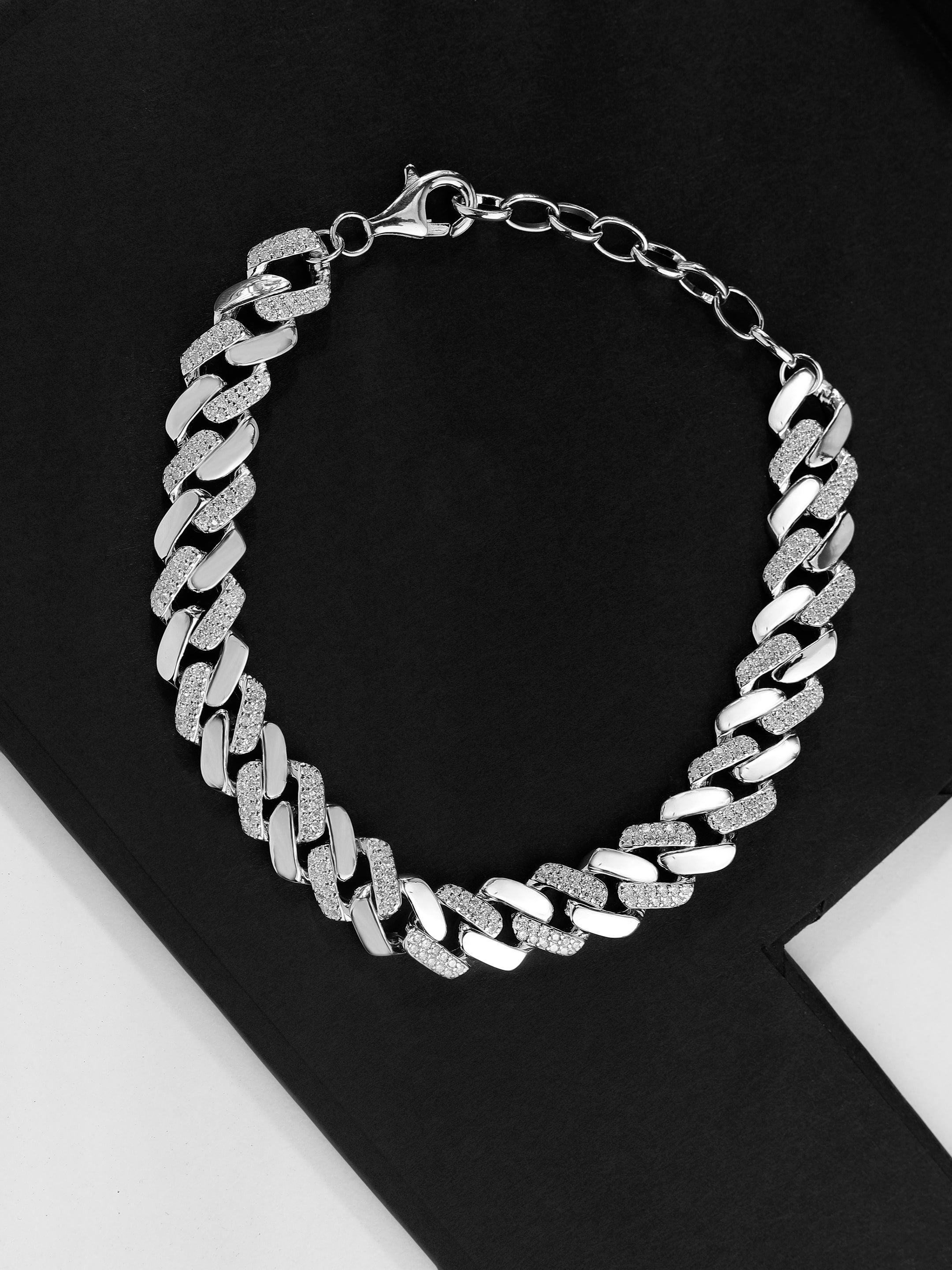 Timeless Rhodium Twirl Men's Silver Bracelet - Diavo Jewels