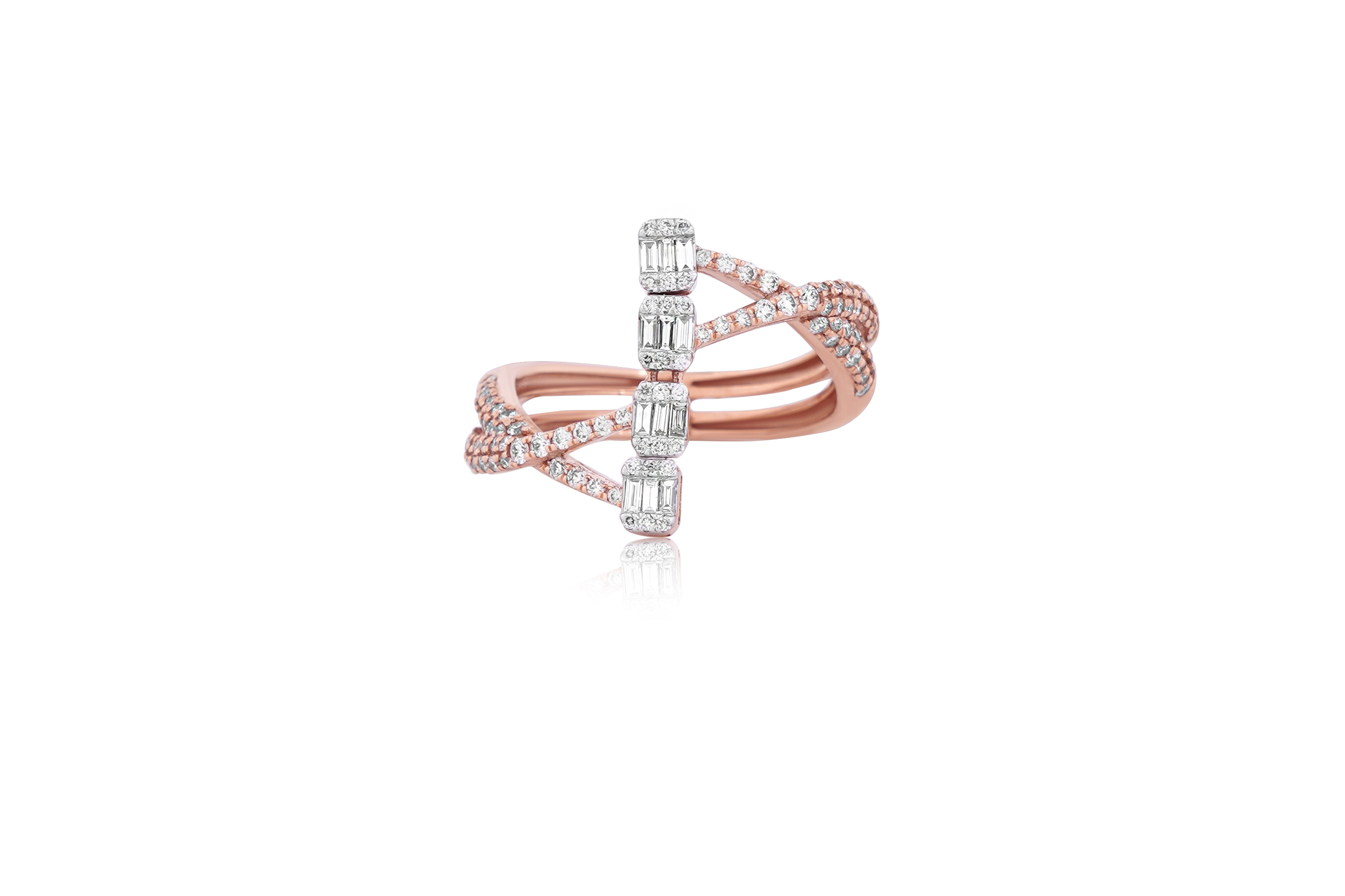 Geometric Baguette Bridge Diamond Ring