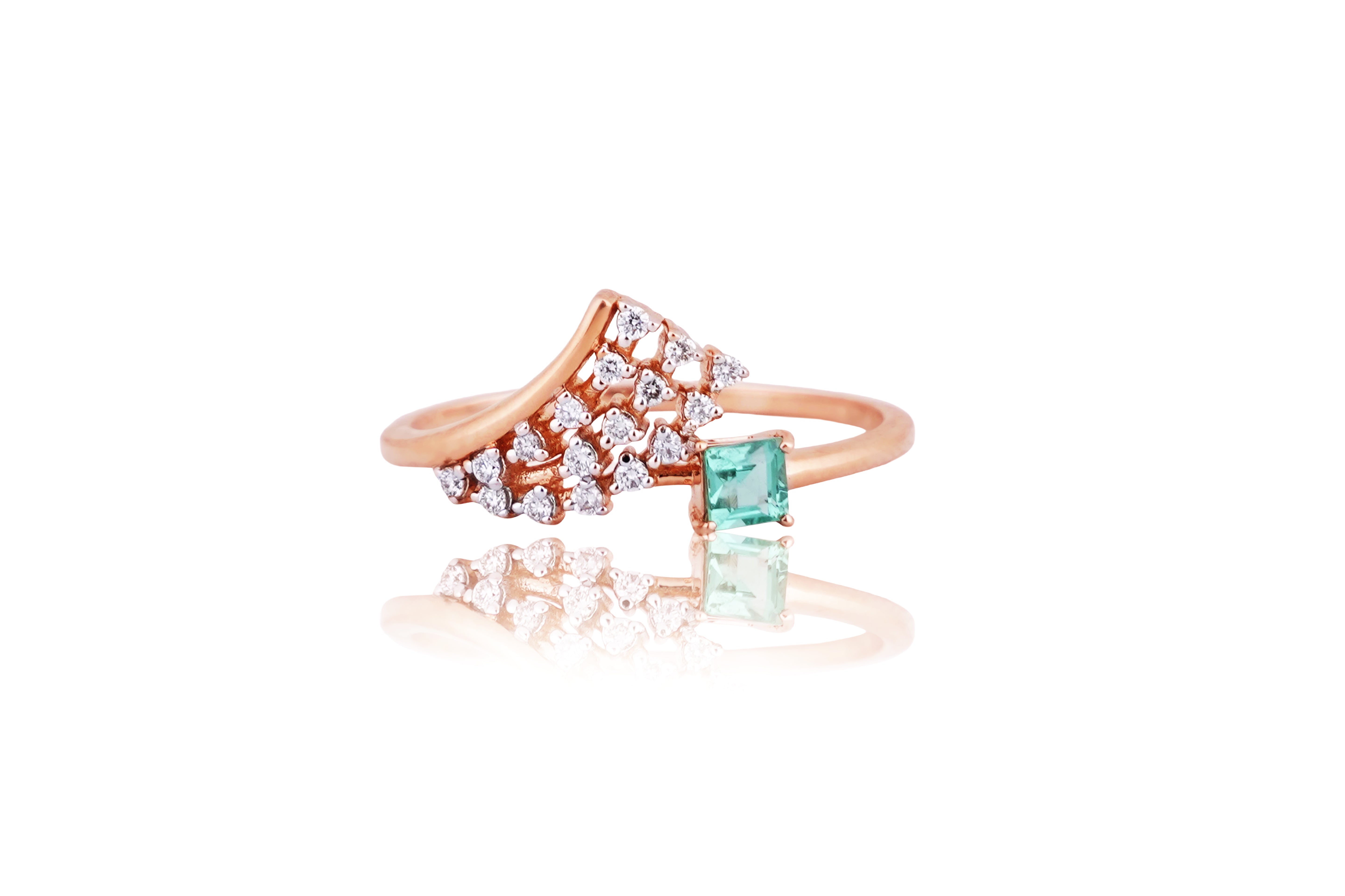 Emerald Geometric Diamond Accent Ring