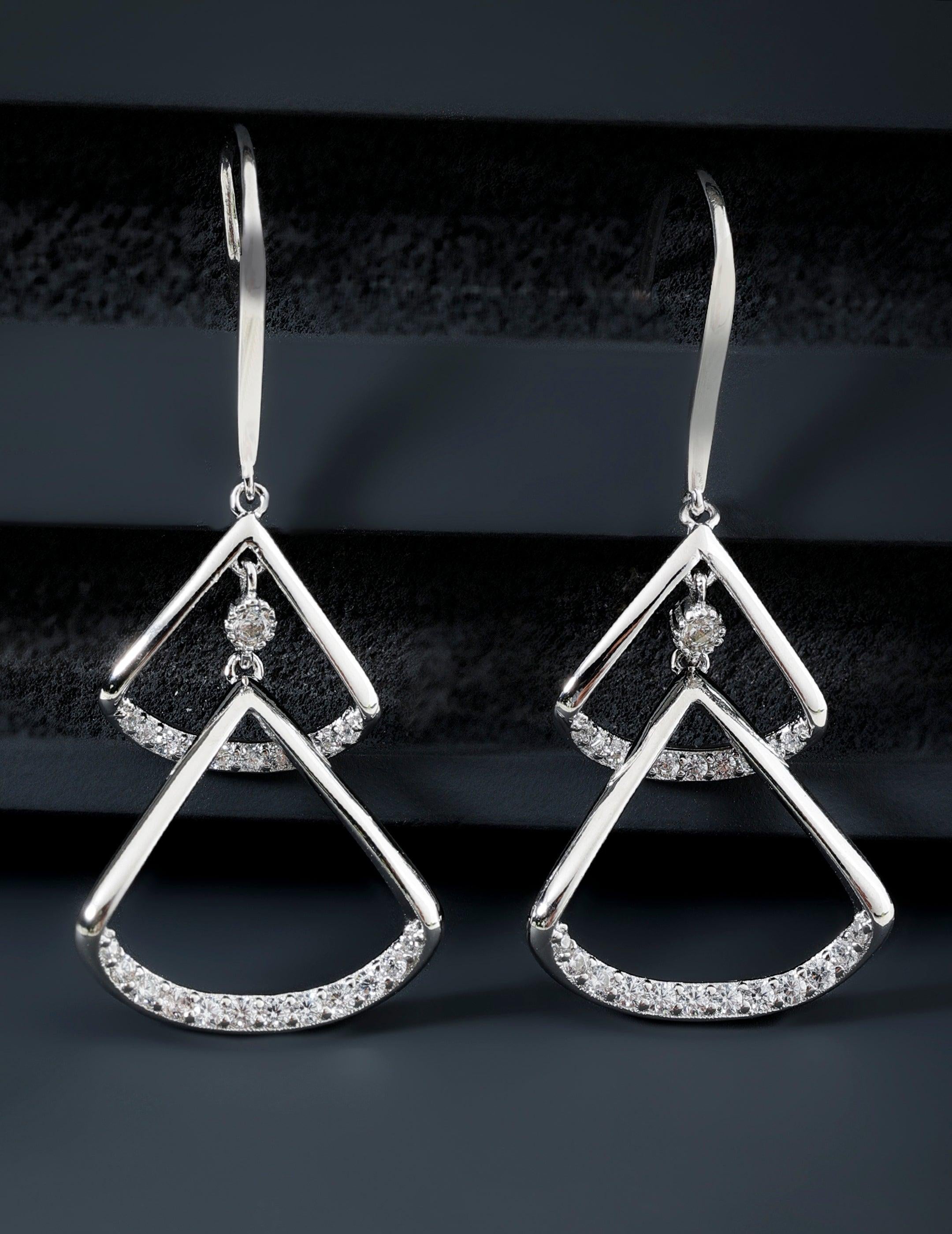 Radiant Rhodium-Plated Crystal Triangle Drop Earrings - Diavo Jewels