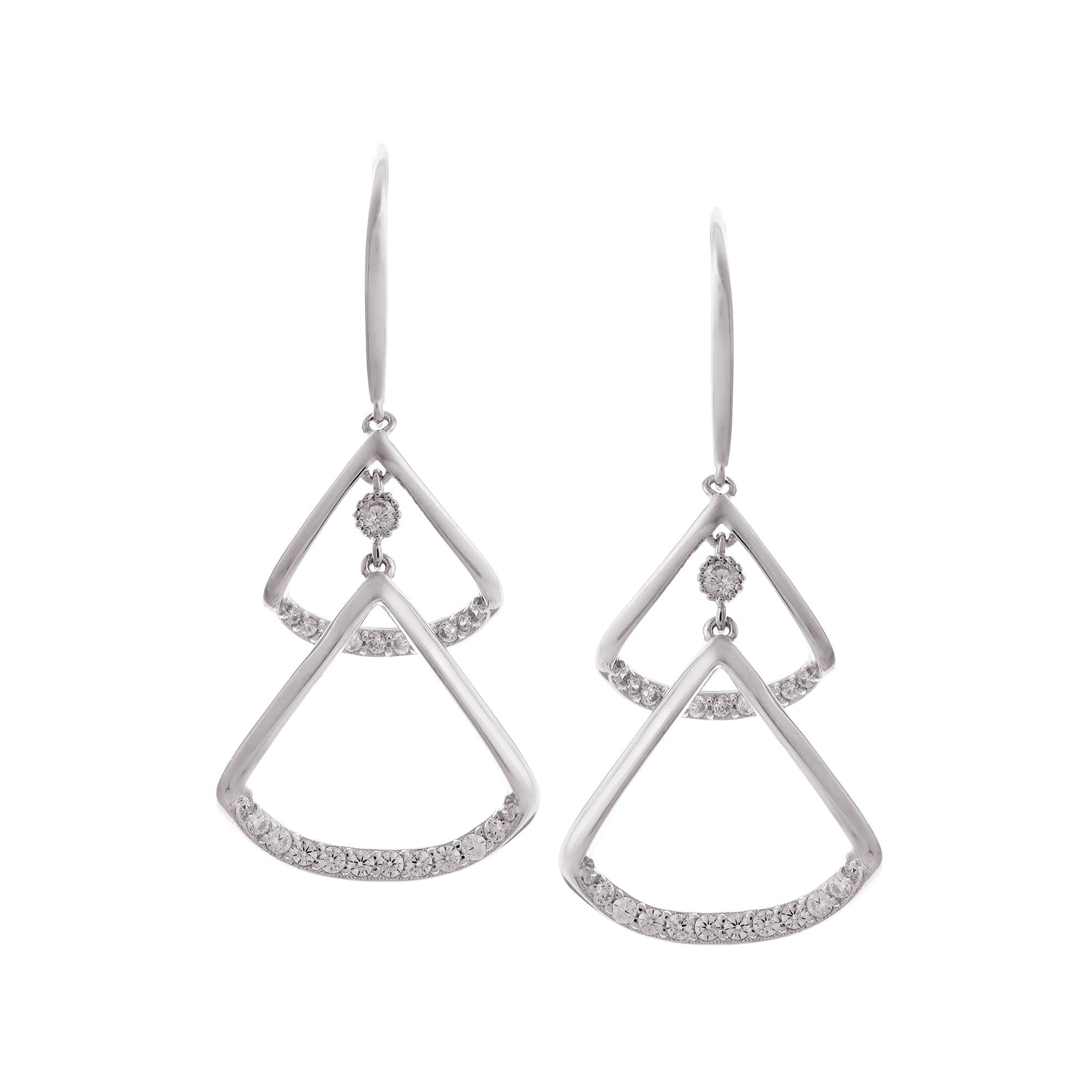 Radiant Rhodium-Plated Crystal Triangle Drop Earrings - Diavo Jewels