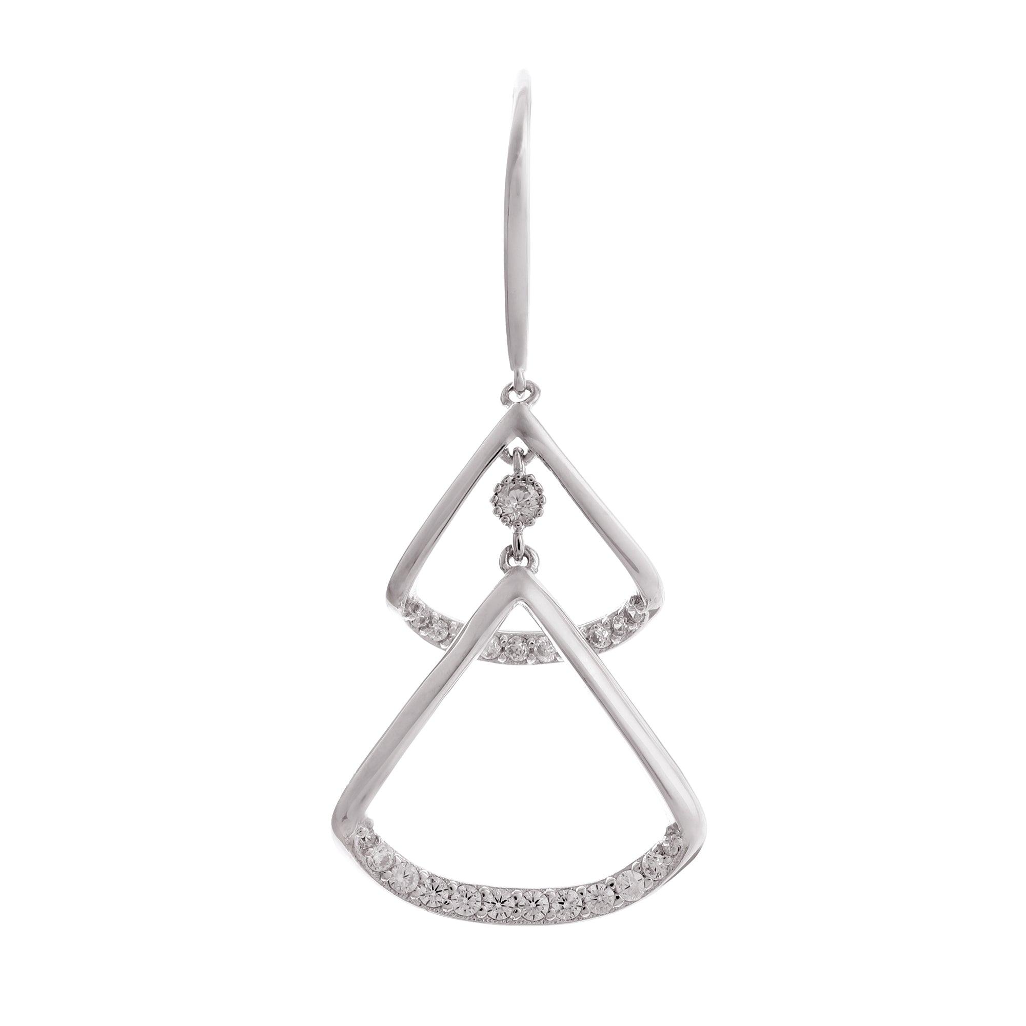 Radiant Rhodium-Plated Crystal Triangle Drop Earrings - Diavo Jewels