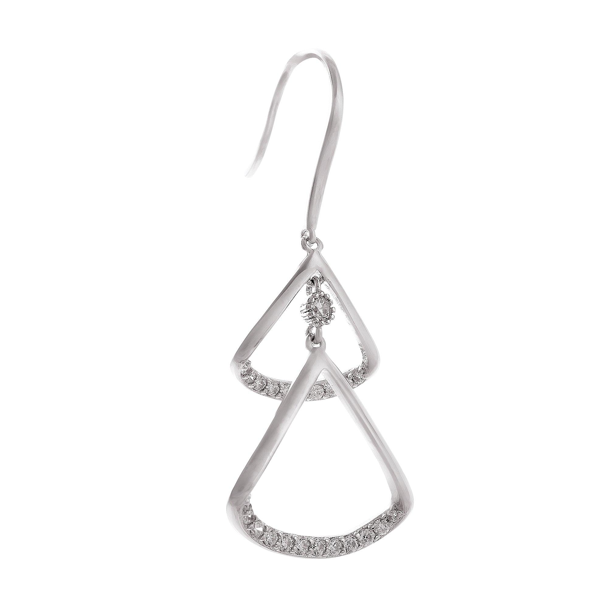 Radiant Rhodium-Plated Crystal Triangle Drop Earrings - Diavo Jewels