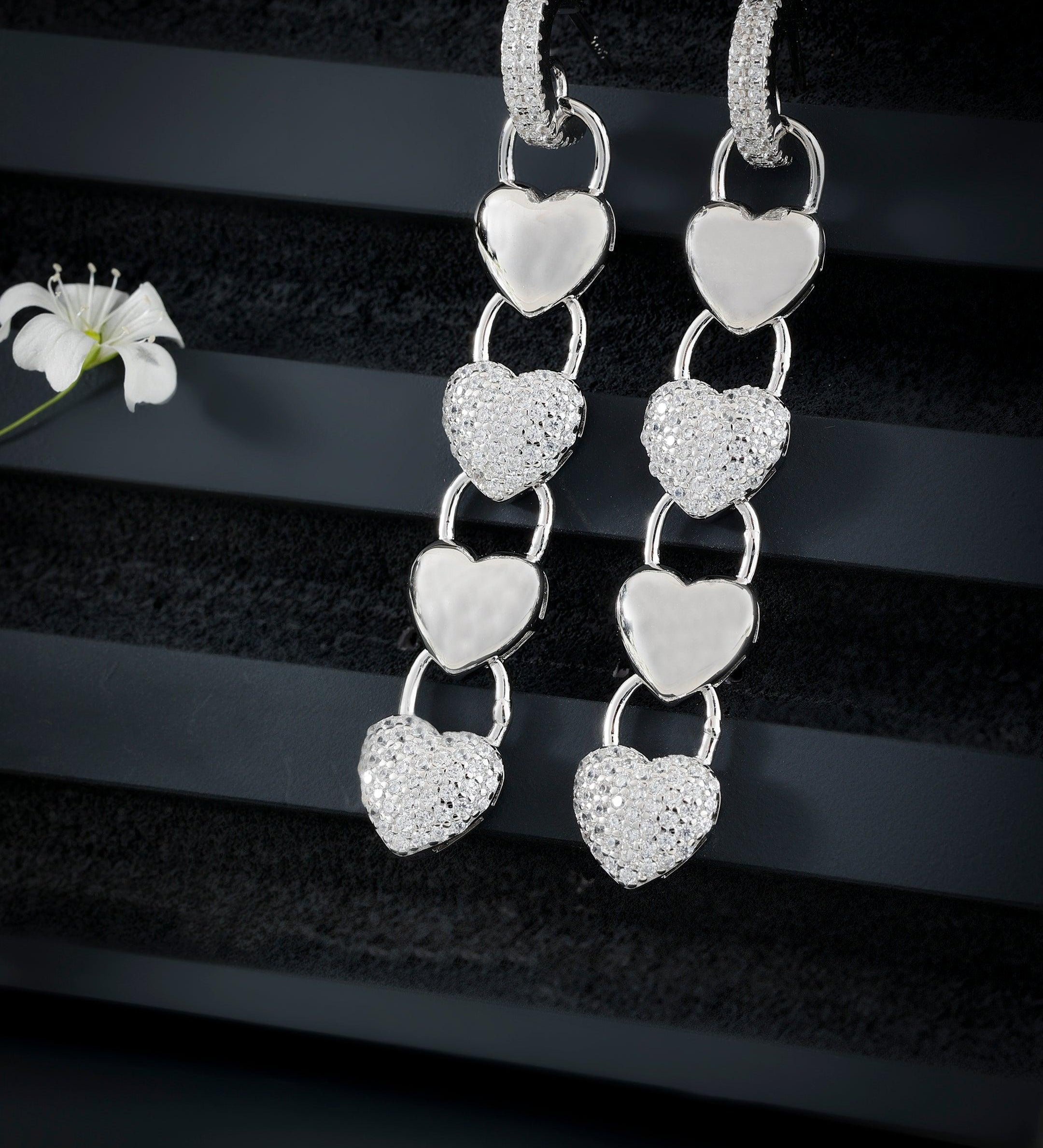 Cascading Hearts of Dreams Silver Earrings - Diavo Jewels