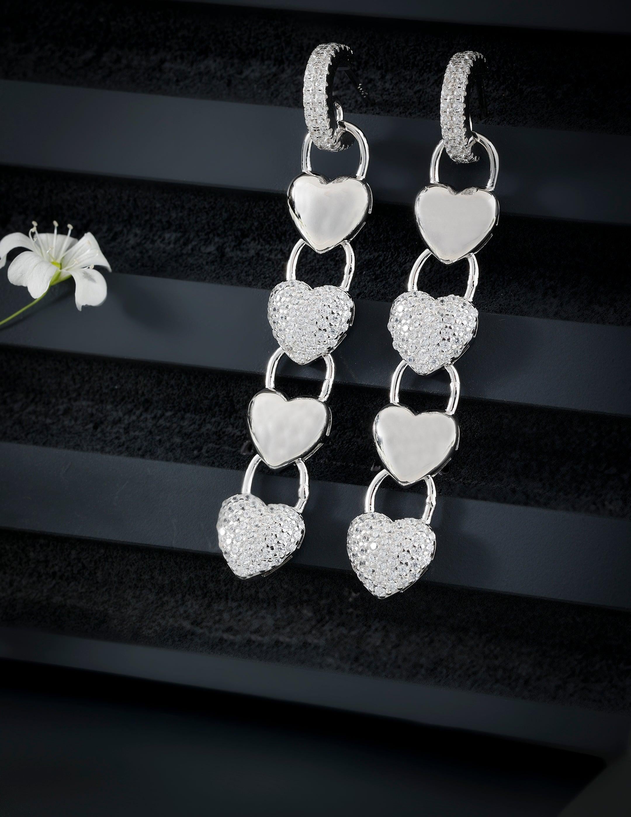 Cascading Hearts of Dreams Silver Earrings - Diavo Jewels