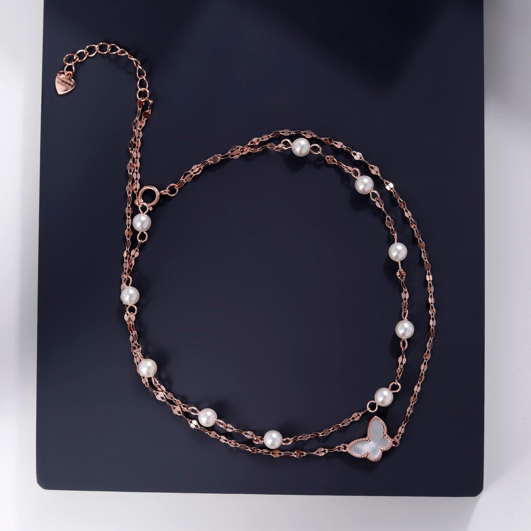 Flutterby Winged Charms Rose Gold Plated Silver Anklet - Diavo Jewels