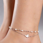 Flutterby Winged Charms Rhodium Plated Silver Anklet - Diavo Jewels