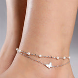 Flutterby Winged Charms Rhodium Plated Silver Anklet - Diavo Jewels