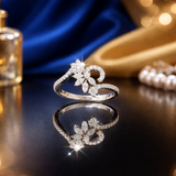 Midnight Blossom Diamond Bypass Ring