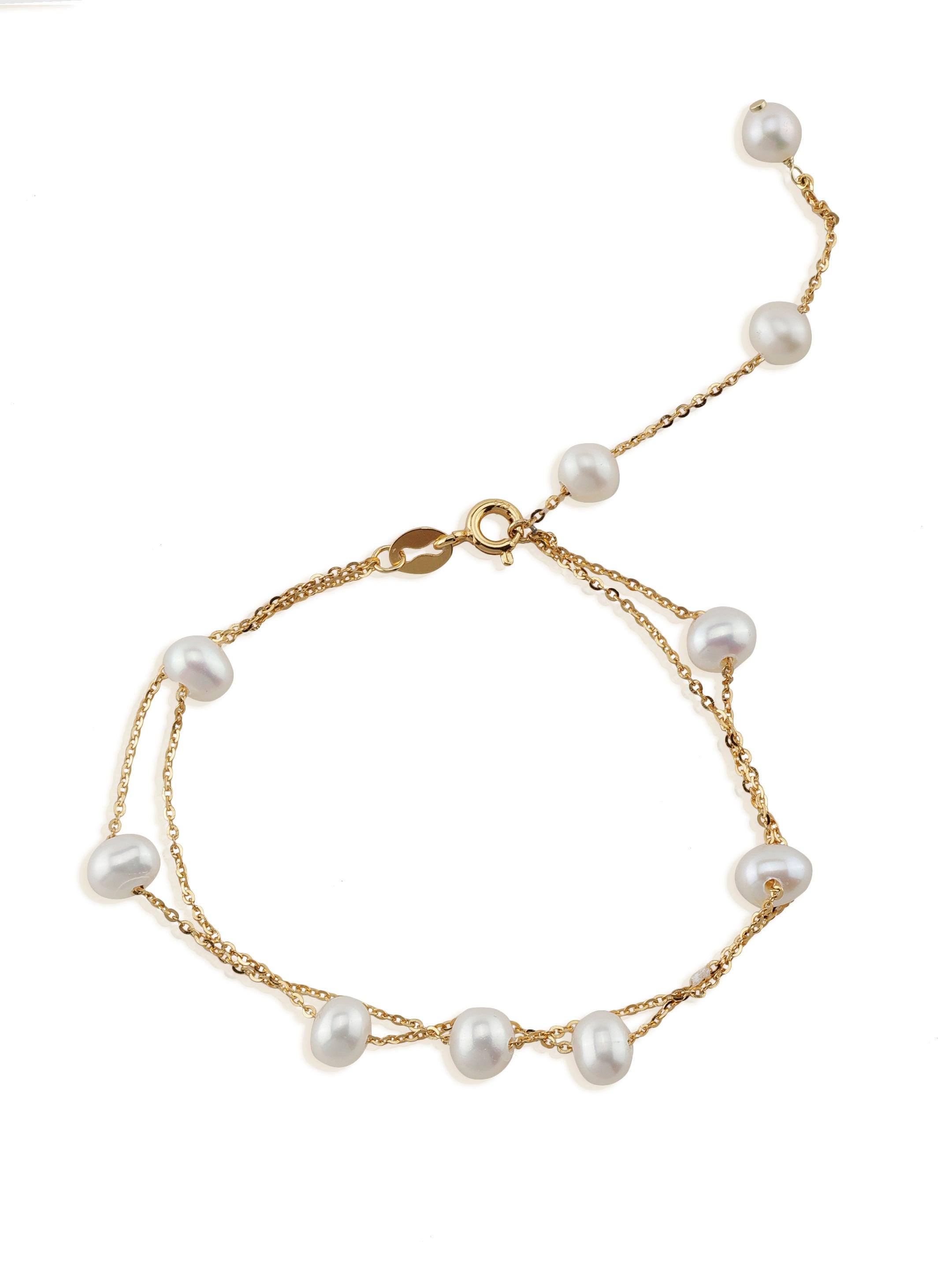 Triple Tiered Pearl Cascade 925 Silver Bracelet - Diavo Jewels