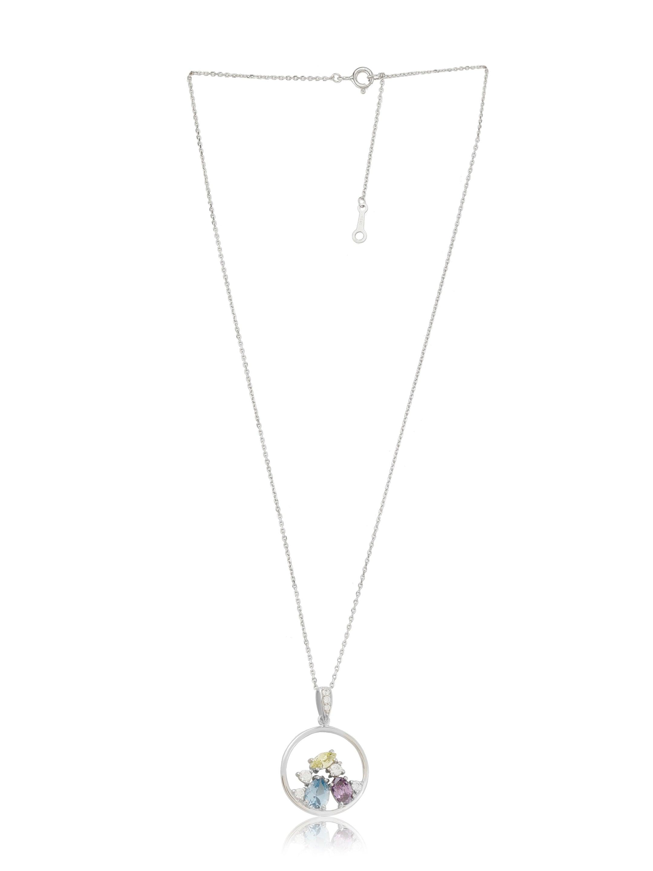 Ring of Gemstones Silver Necklace - Diavo Jewels