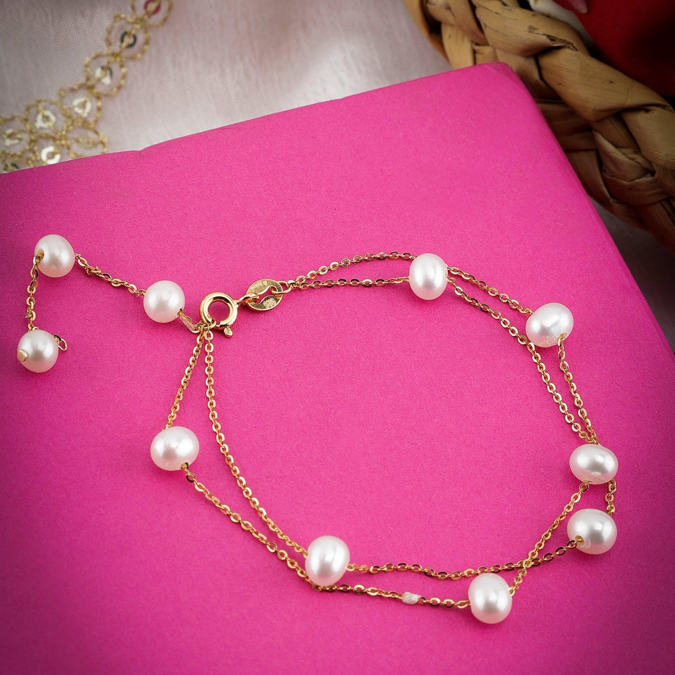 Triple Tiered Pearl Cascade 925 Silver Bracelet - Diavo Jewels