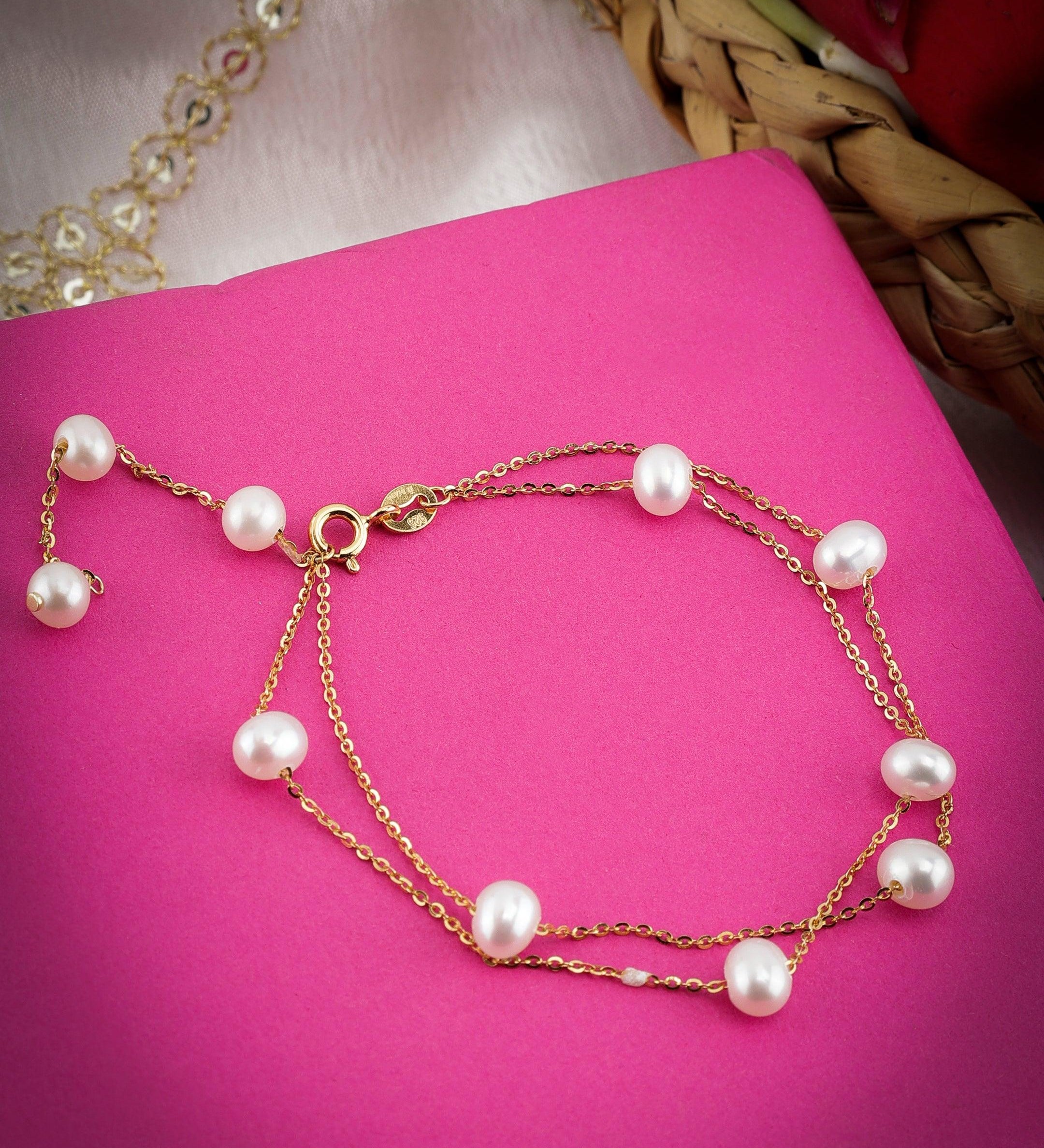 Triple Tiered Pearl Cascade 925 Silver Bracelet - Diavo Jewels