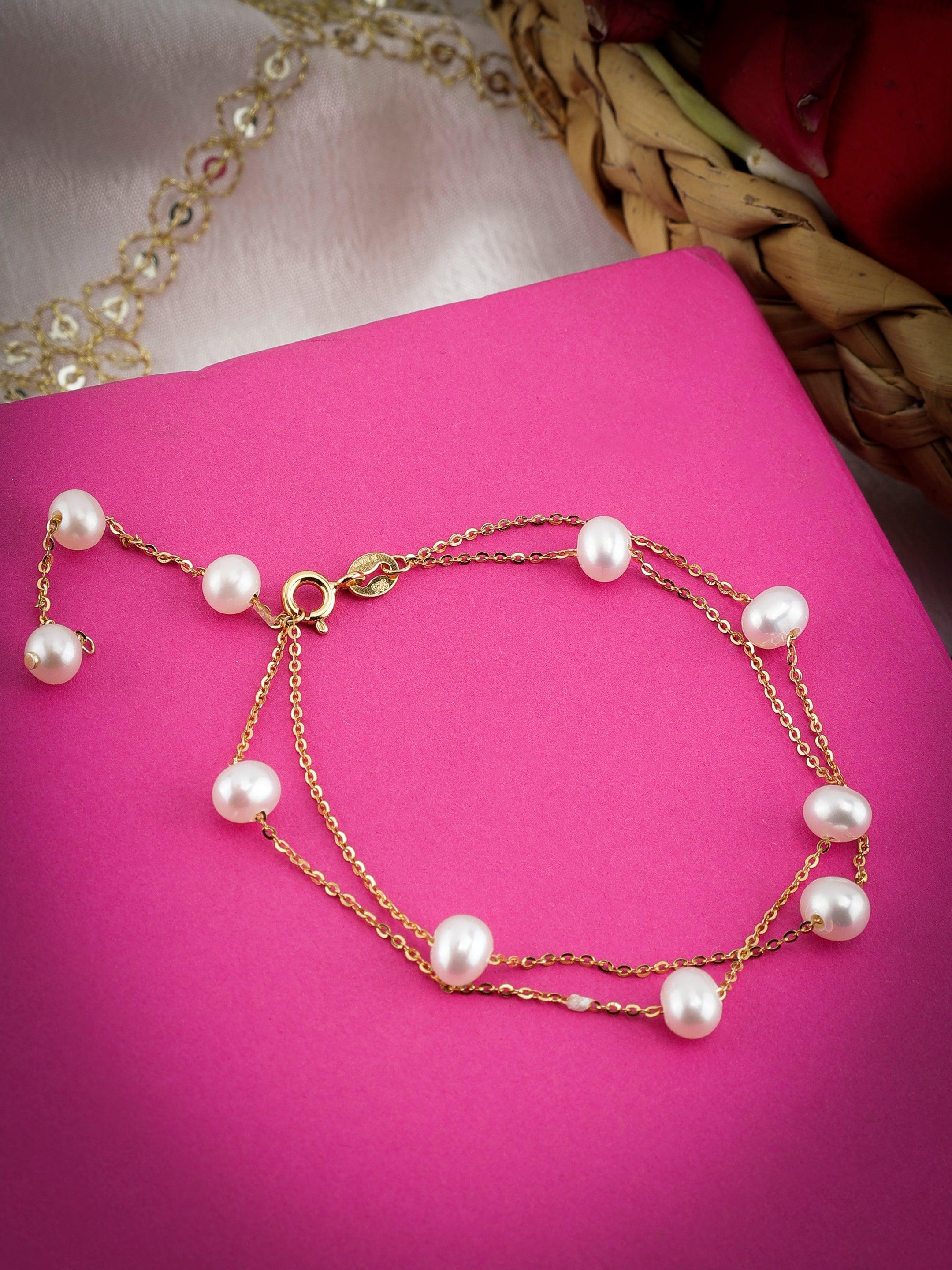 Triple Tiered Pearl Cascade 925 Silver Bracelet - Diavo Jewels