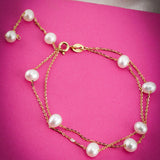 Triple Tiered Pearl Cascade 925 Silver Bracelet - Diavo Jewels