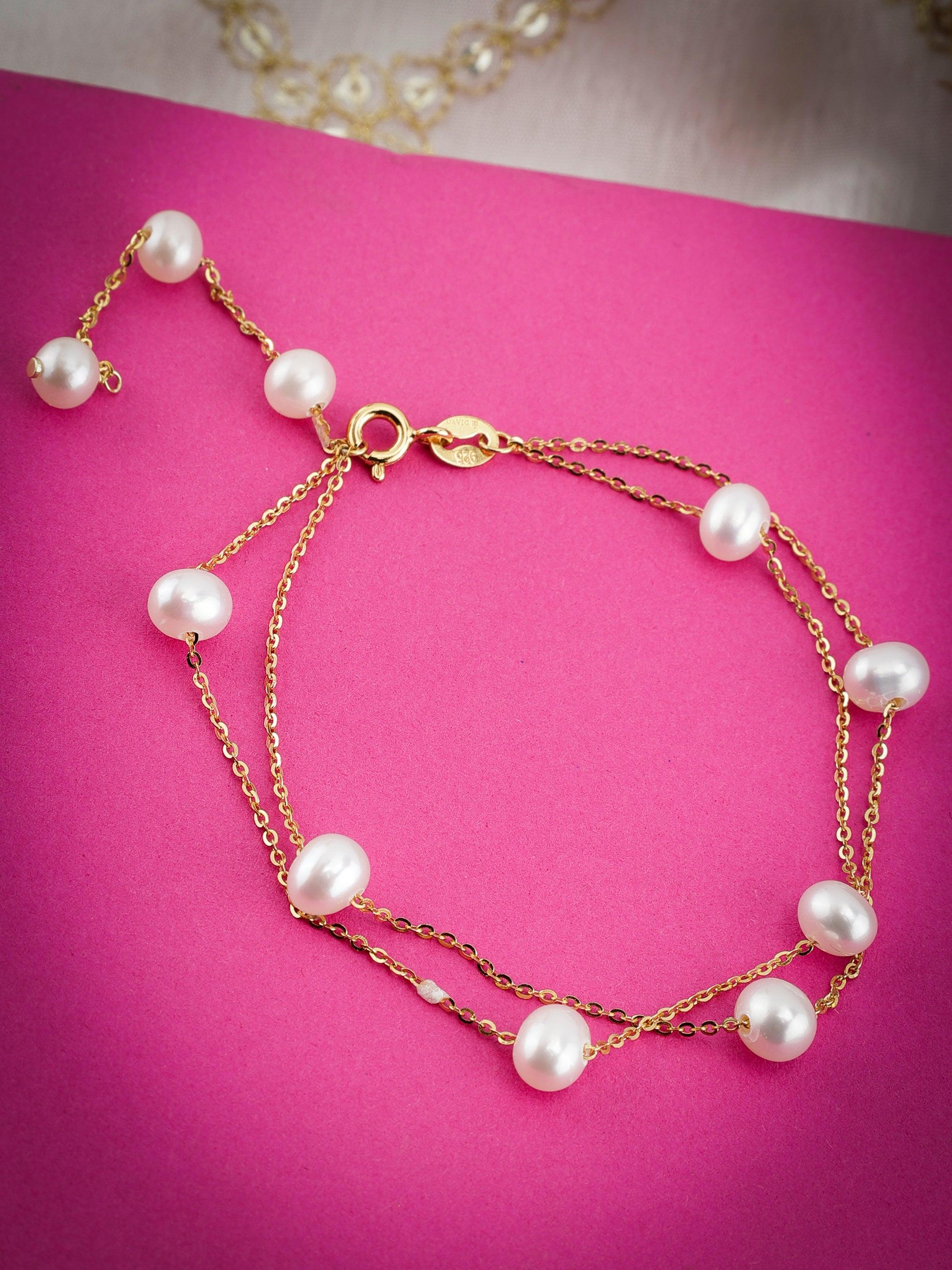 Triple Tiered Pearl Cascade 925 Silver Bracelet - Diavo Jewels