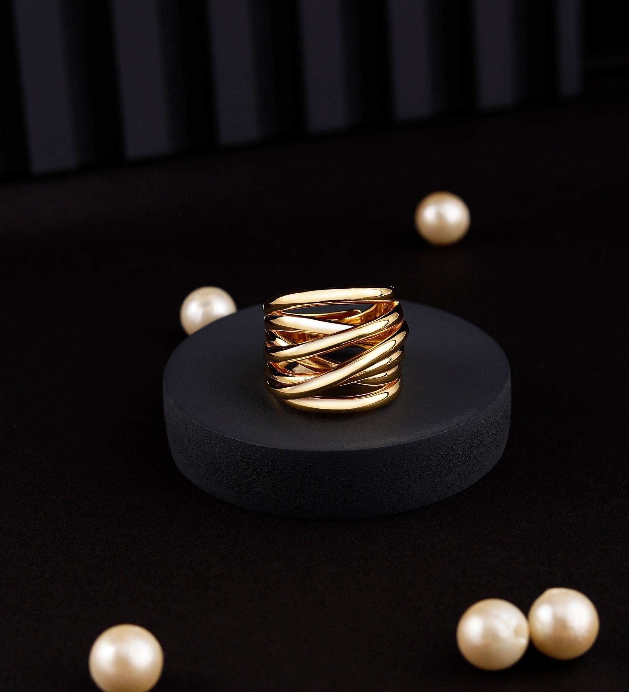 Radiant Gold Plated Interlace Silver Ring - Diavo Jewels