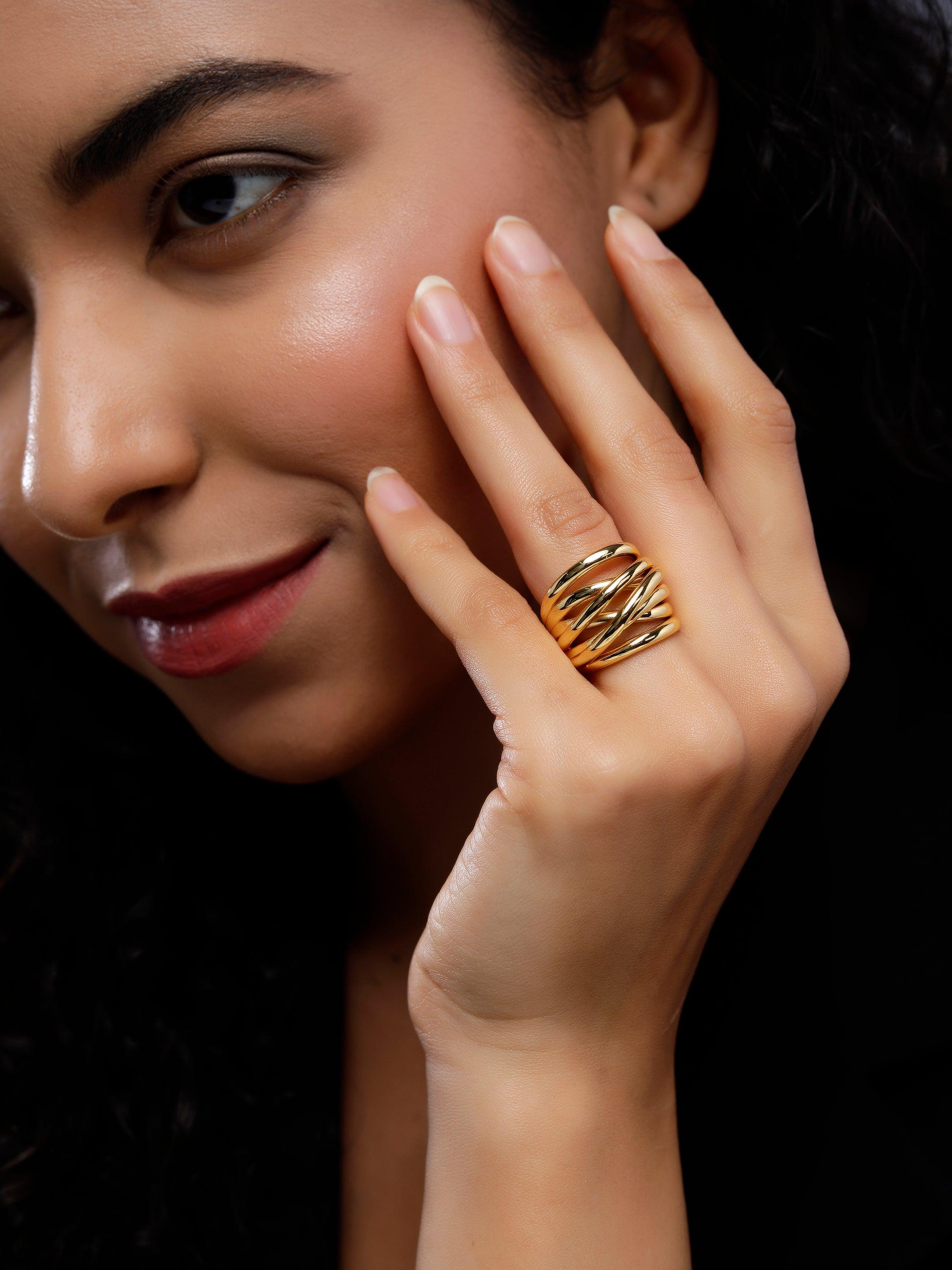 Radiant Gold Plated Interlace Silver Ring - Diavo Jewels