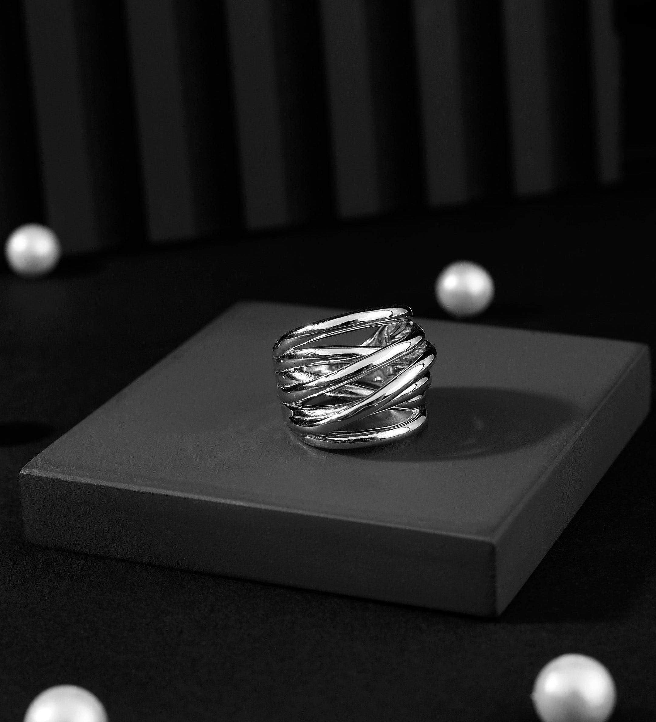 Sleek Silver Interlace Layered Ring - Diavo Jewels