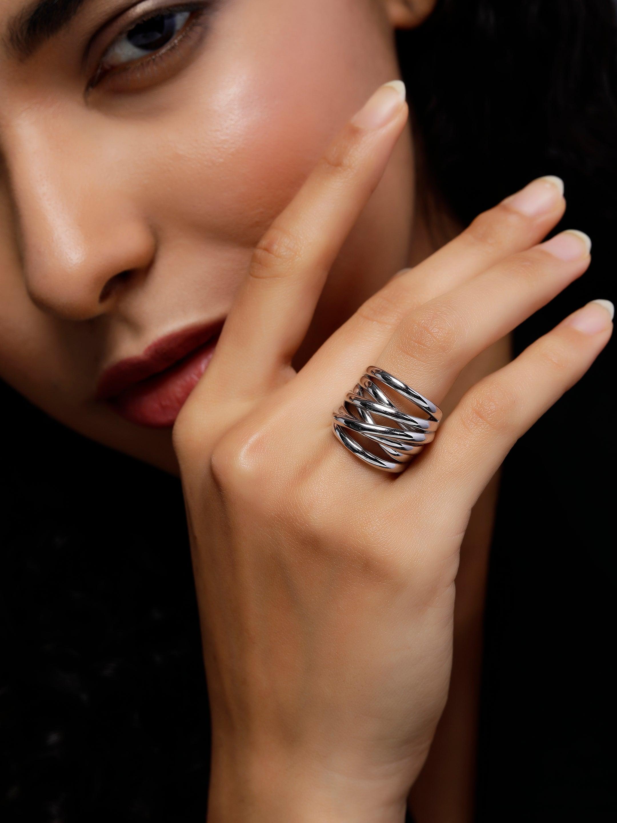 Sleek Silver Interlace Layered Ring - Diavo Jewels