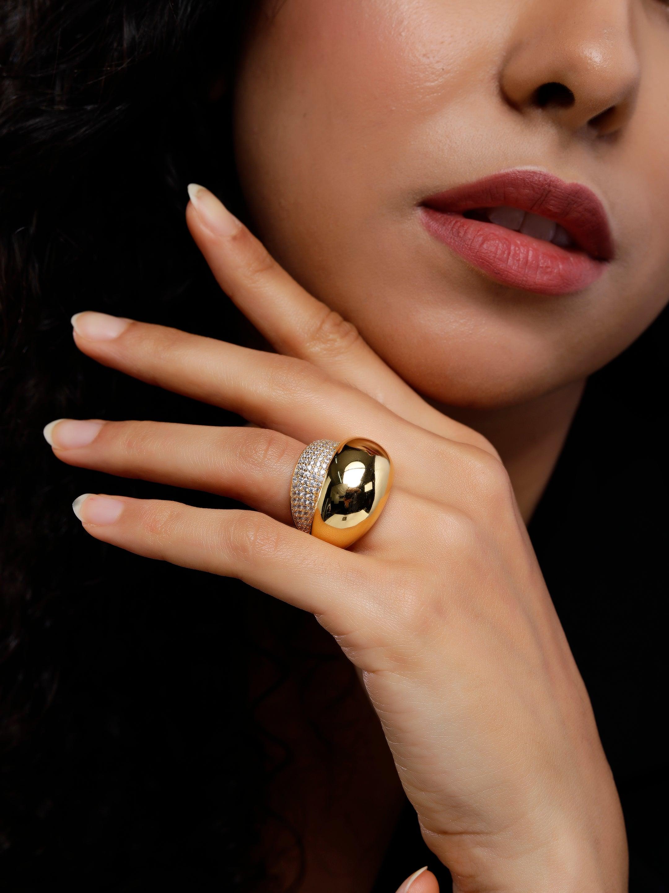 Zirconia Halo Gold Plated Silver Ring - Diavo Jewels