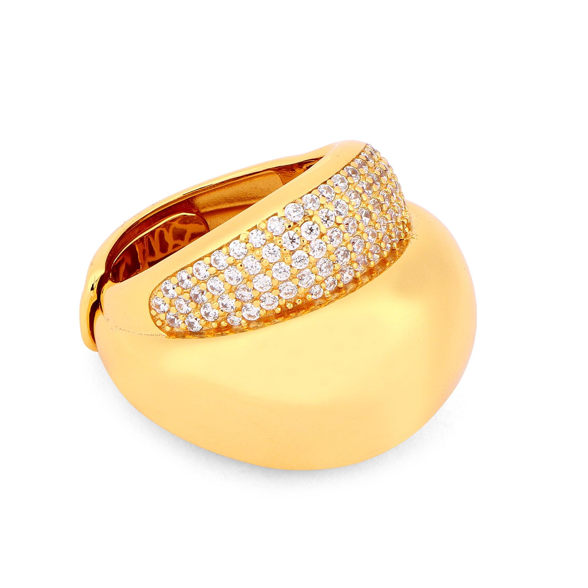 Zirconia Halo Gold Plated Silver Ring - Diavo Jewels