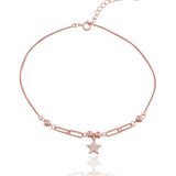 Novara Beaded Star Rose Gold Plated Silver Anklet