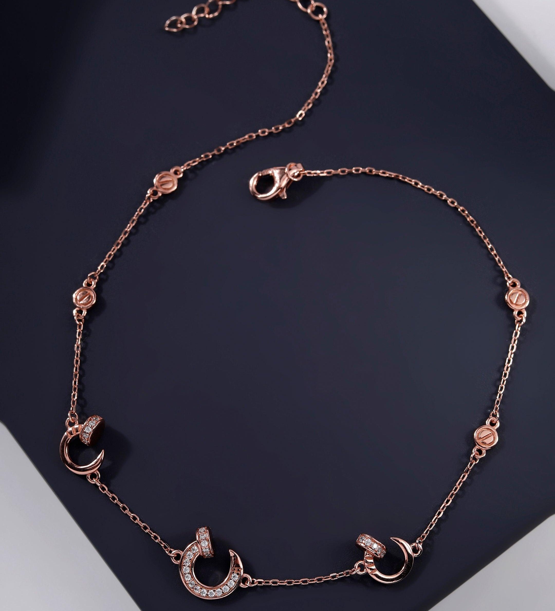 Magnetic Curvature Rose Gold Plated Silver Anklet - Diavo Jewels