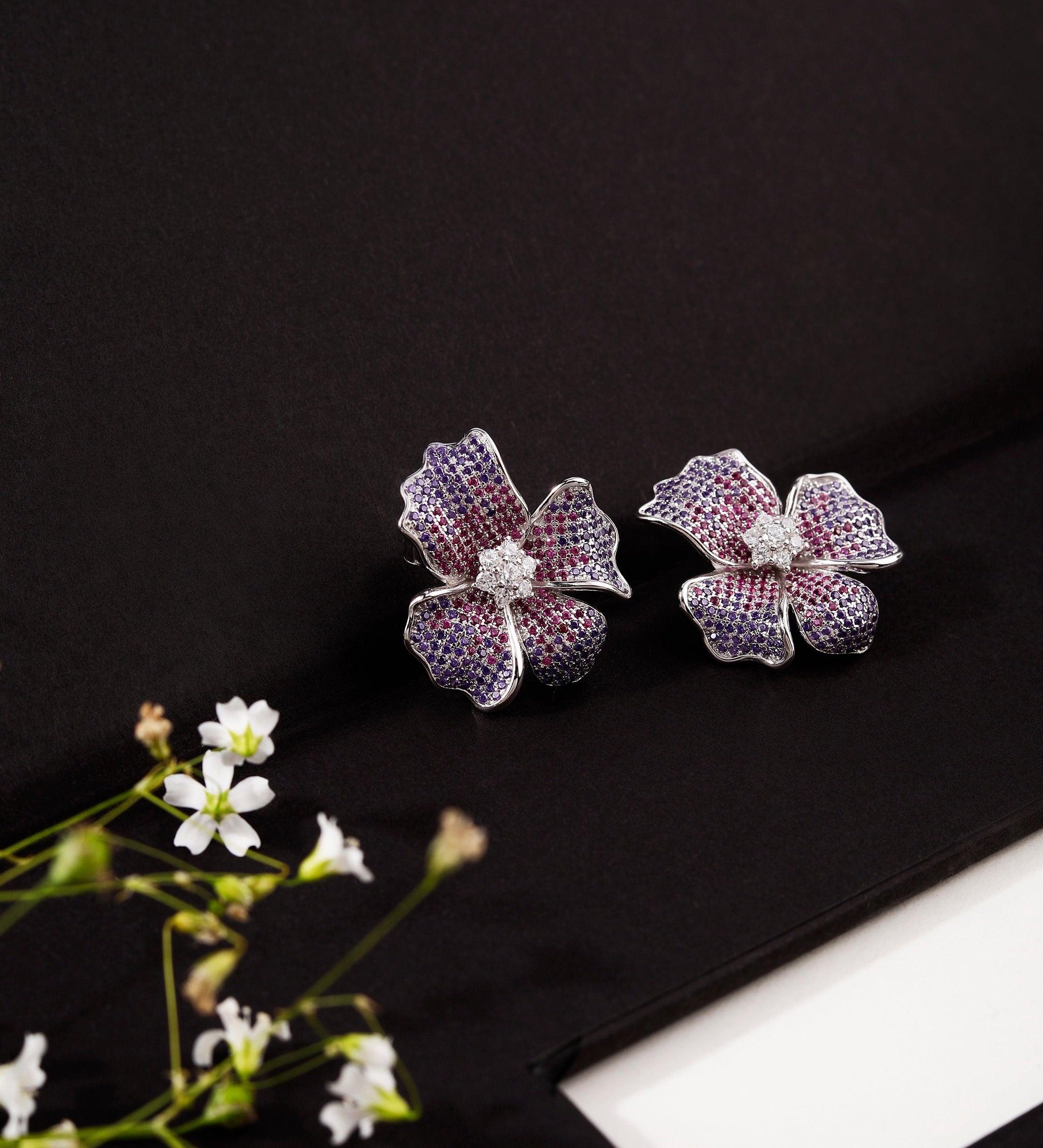 Amythyst Cubic Cosmos Silver Earrings