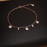 Crescent Charms & Blooms Silver Anklet