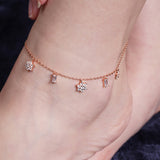 Crescent Charms & Blooms Silver Anklet