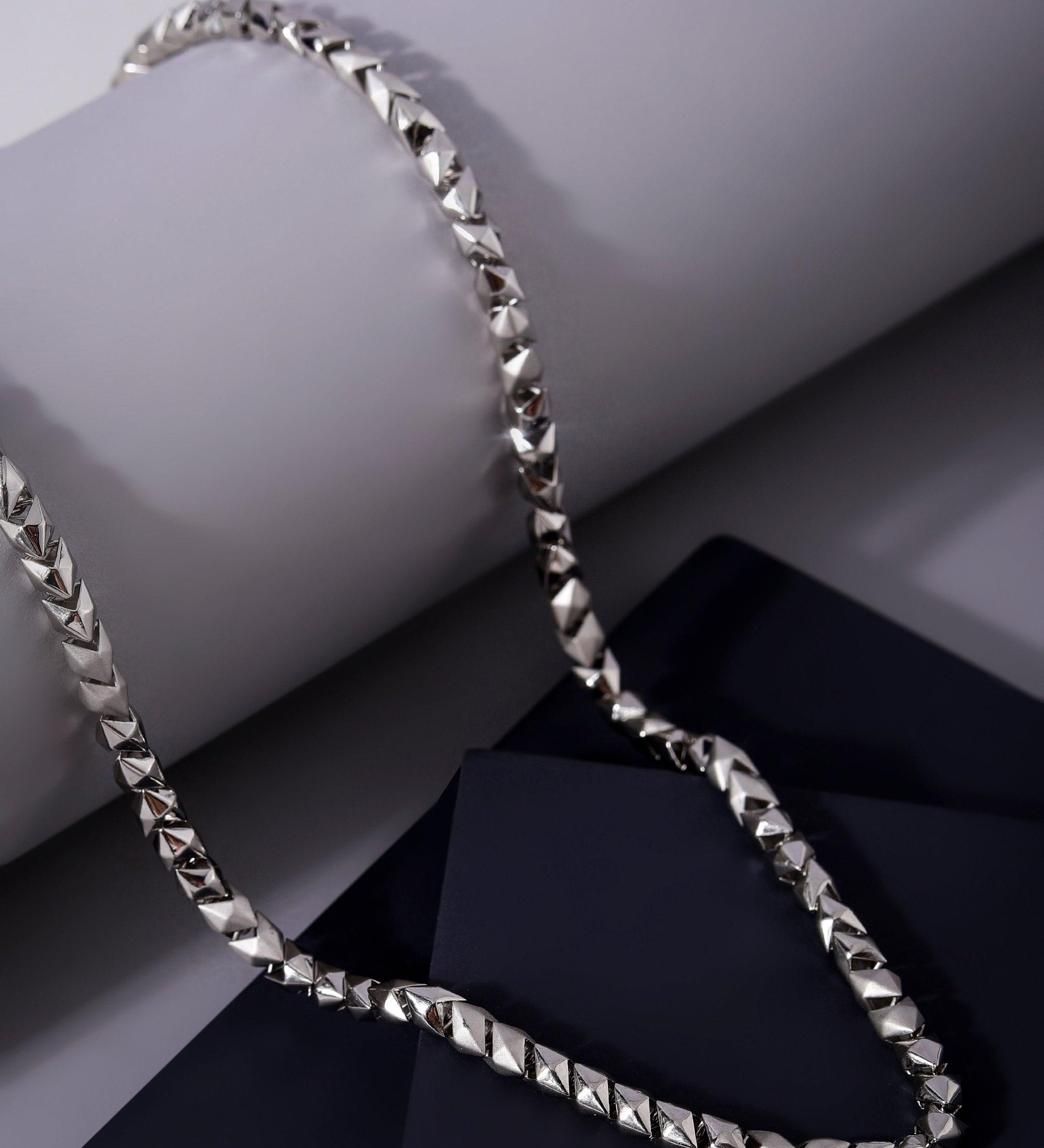 Maverick Block Rhodium Plated Men's Silver Chain - Diavo Jewels