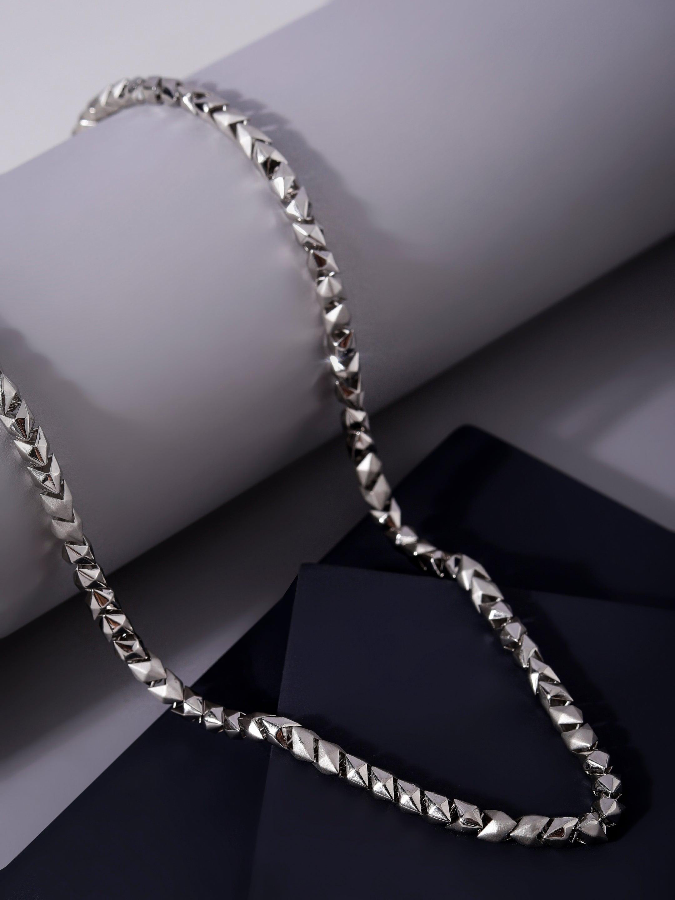 Maverick Block Rhodium Plated Men's Silver Chain - Diavo Jewels