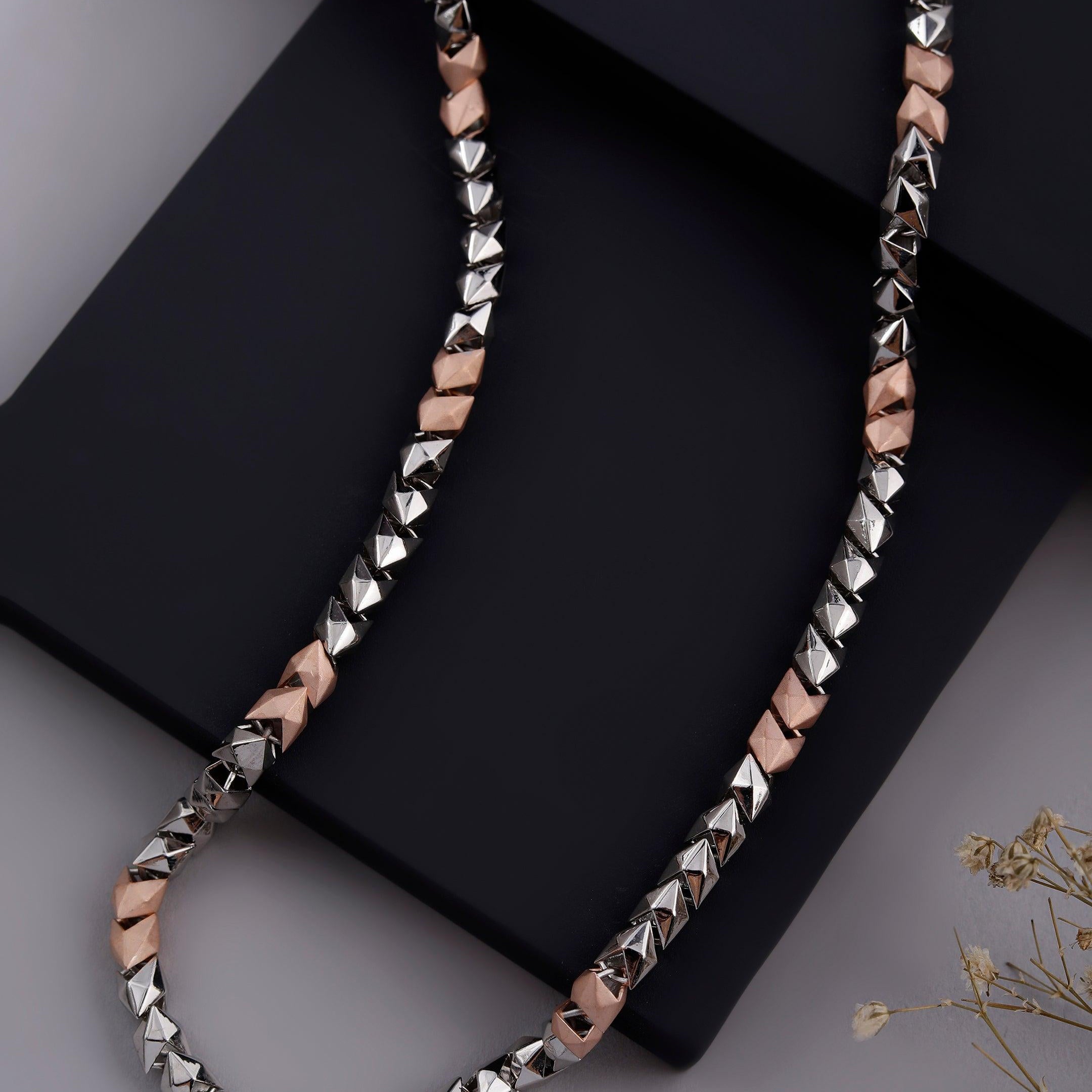 Maverick Block Two Tone Men's Silver Chain - Diavo Jewels