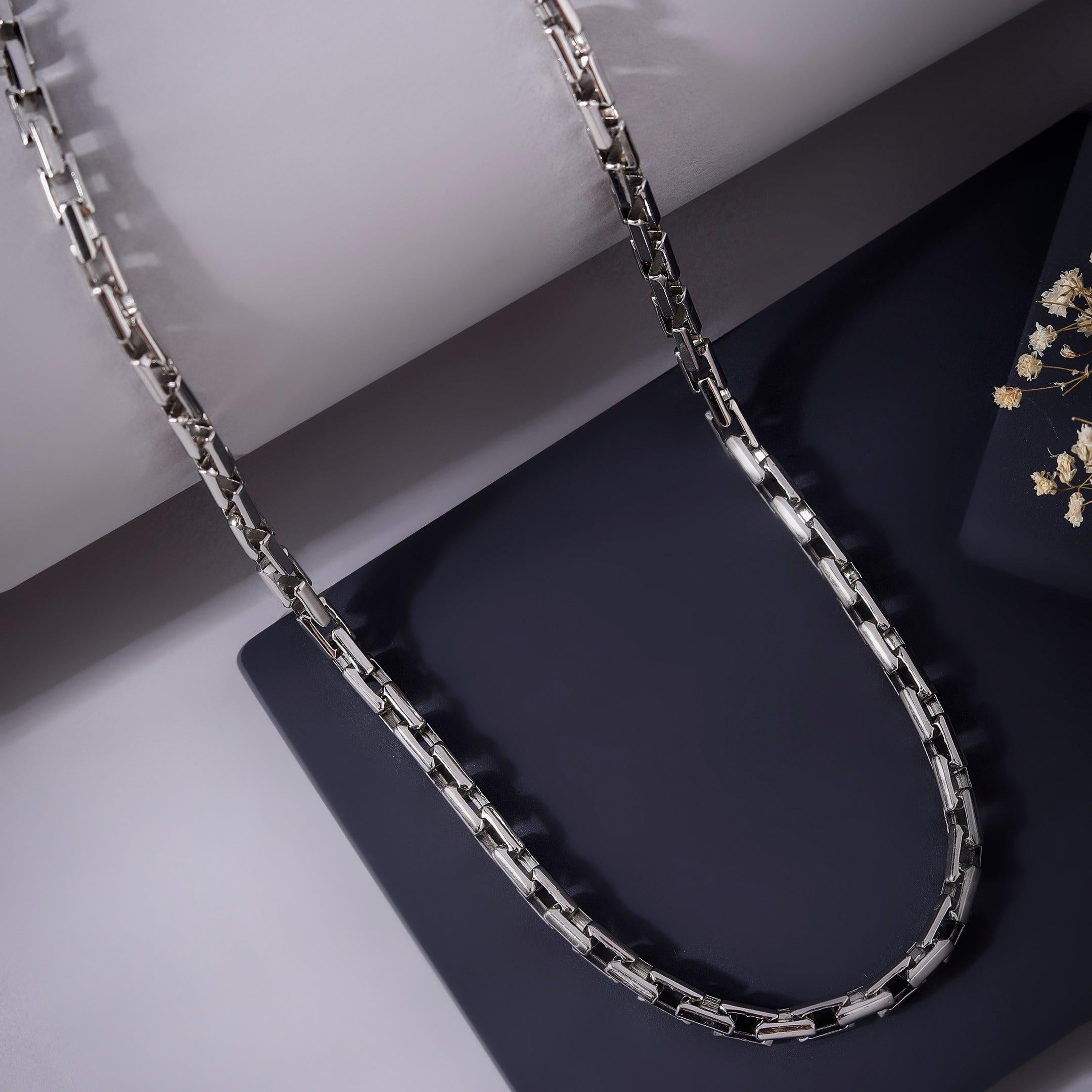 Nomad Wanderer Curb Rhodium Plated Men's Silver Chain - Diavo Jewels