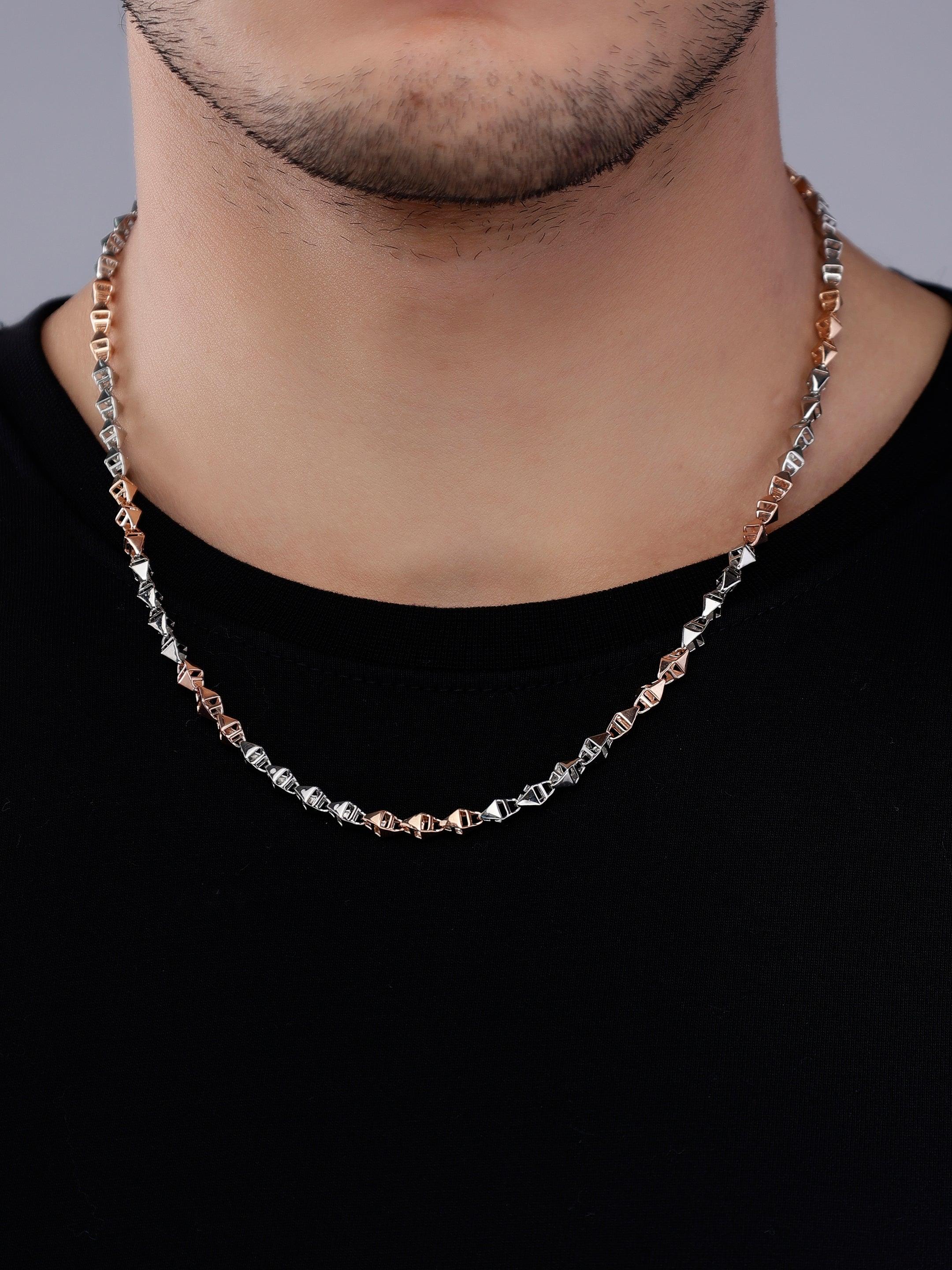 Odyssey Pyramid Two Tone Men's Silver Chain - Diavo Jewels