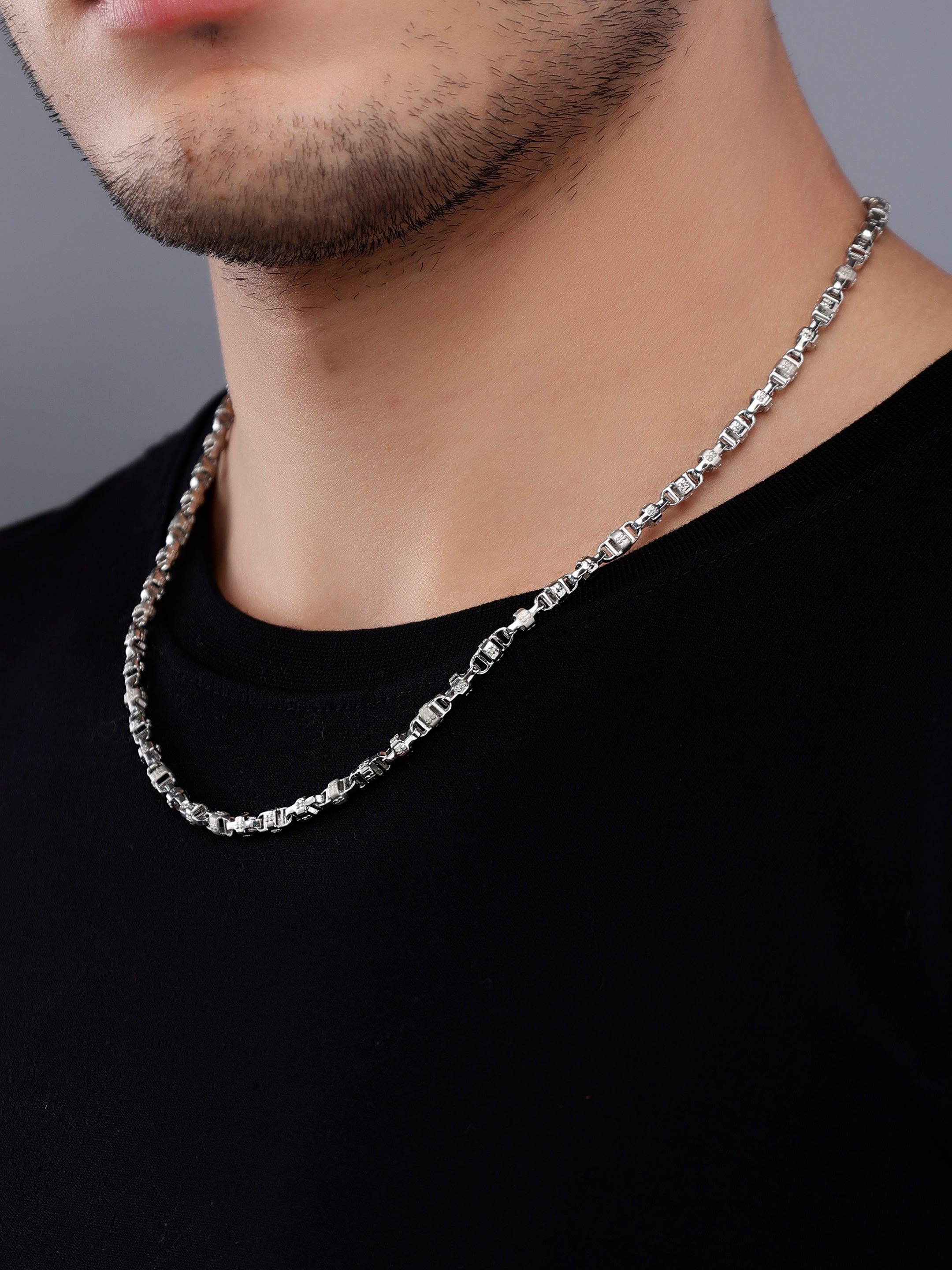 Phantom Stealth Curb Rhodium Plated Men's Silver Chain - Diavo Jewels