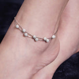 The Diana Glittering Spheres Rhodium Plated Silver Anklet